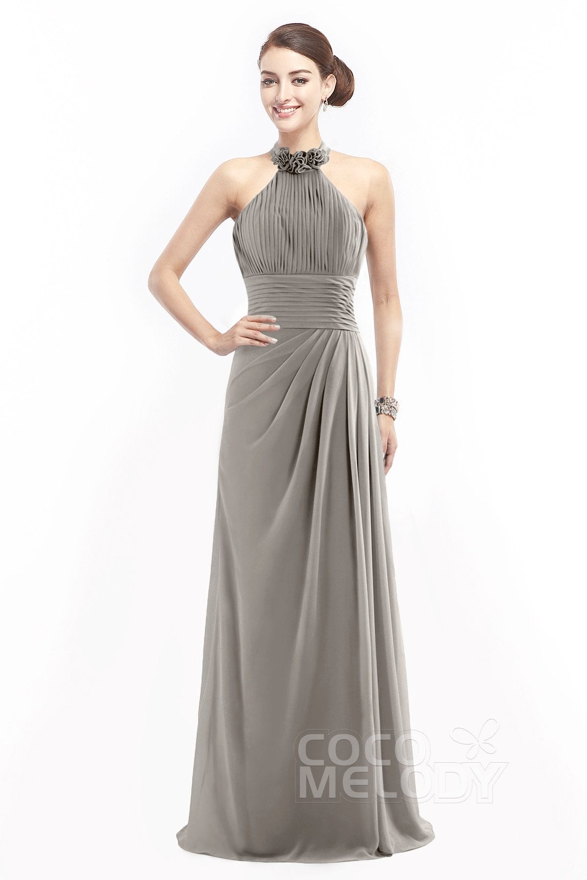 COCOMELODY Sheath Floor Length Chiffon Bridesmaid Dress COZF14020 