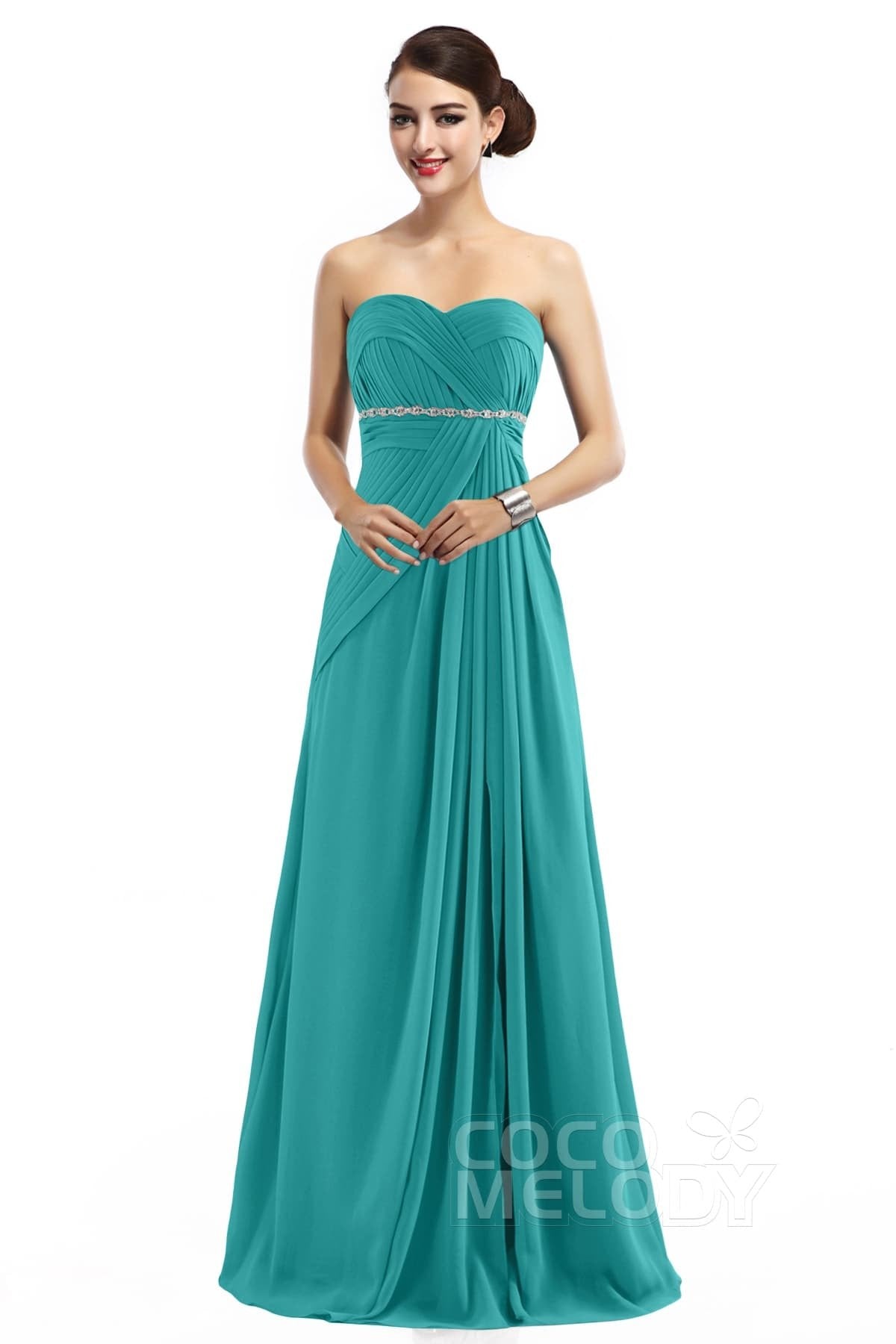 COCOMELODY Sheath Floor Length Chiffon Bridesmaid Dress COZF14022 