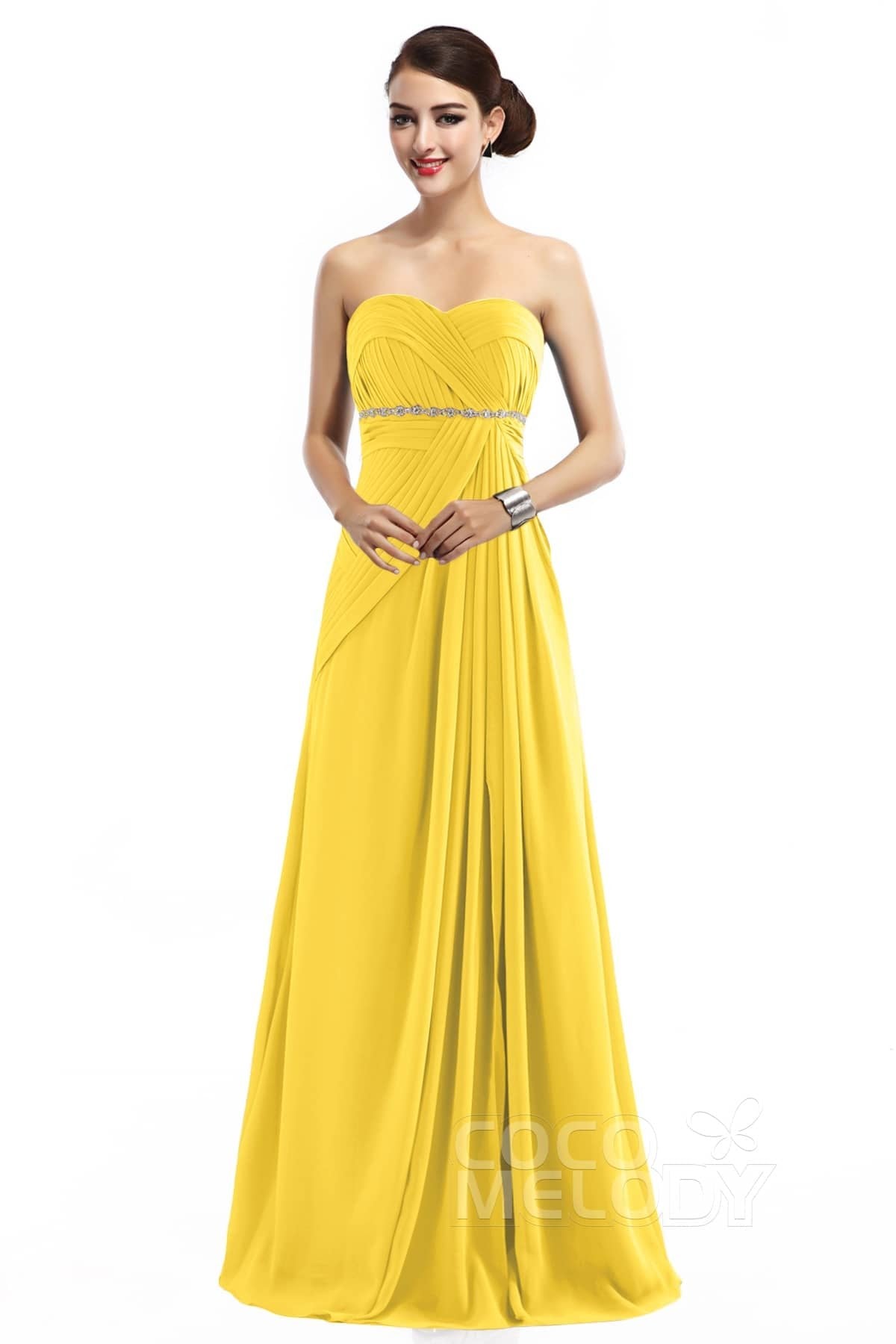 COCOMELODY Sheath Floor Length Chiffon Bridesmaid Dress COZF14022 