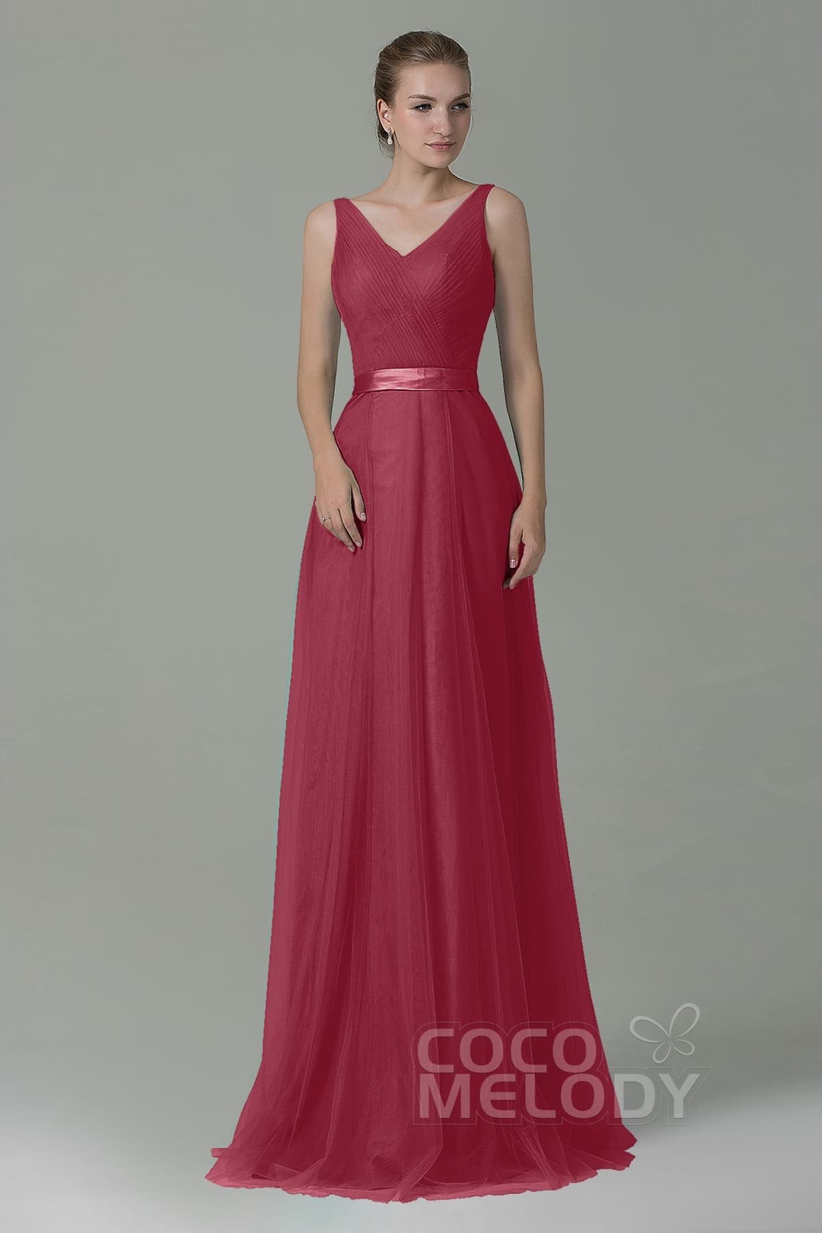 COCOMELODY Sheath-Column Floor Length Tulle Bridesmaid Dress COZF1500F 