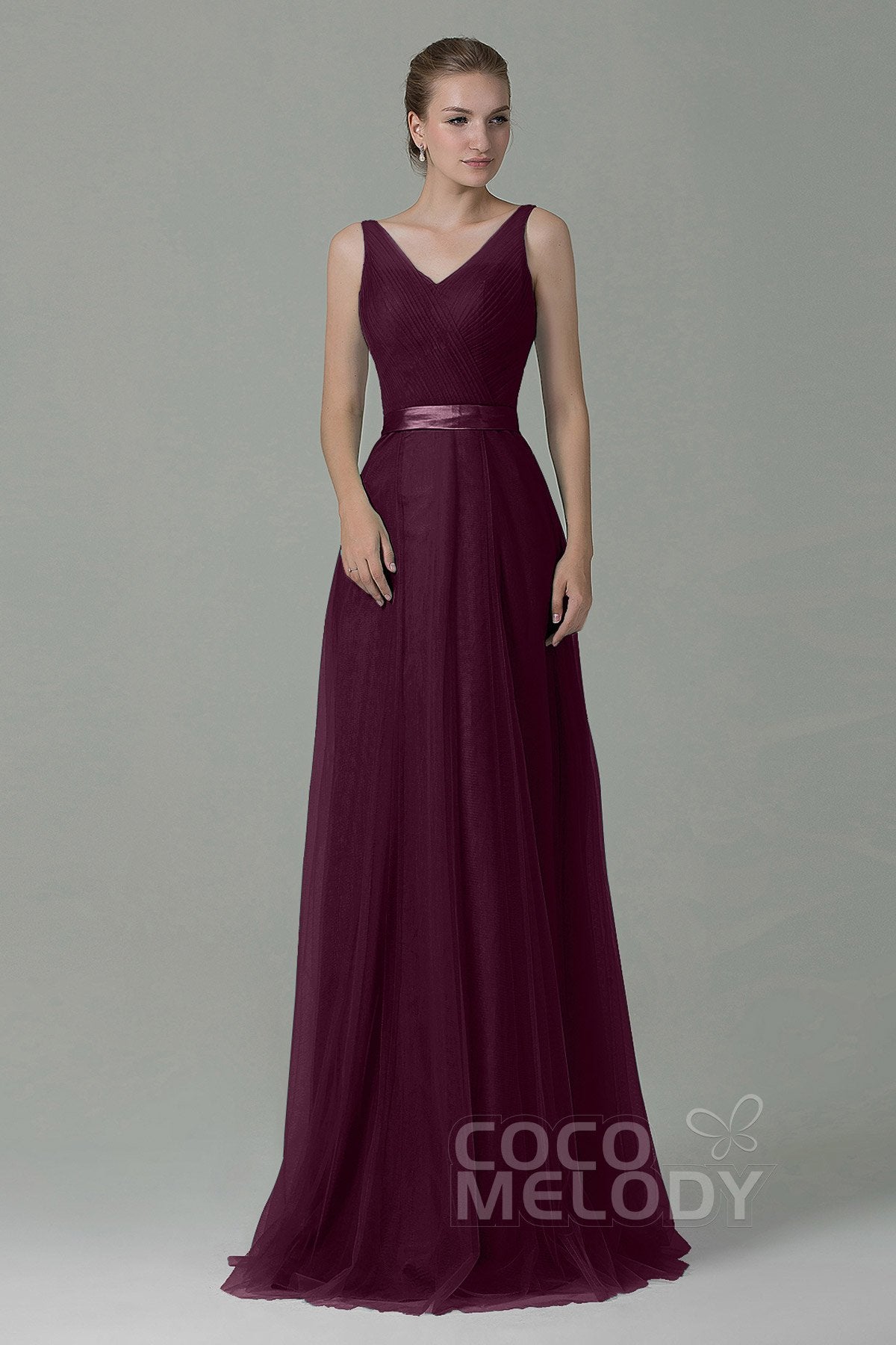 COCOMELODY Sheath-Column Floor Length Tulle Bridesmaid Dress COZF1500F 