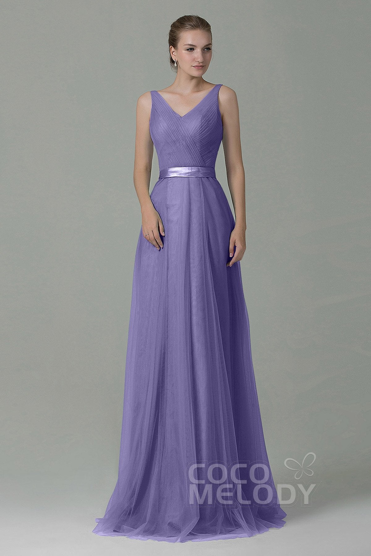 COCOMELODY Sheath-Column Floor Length Tulle Bridesmaid Dress COZF1500F 