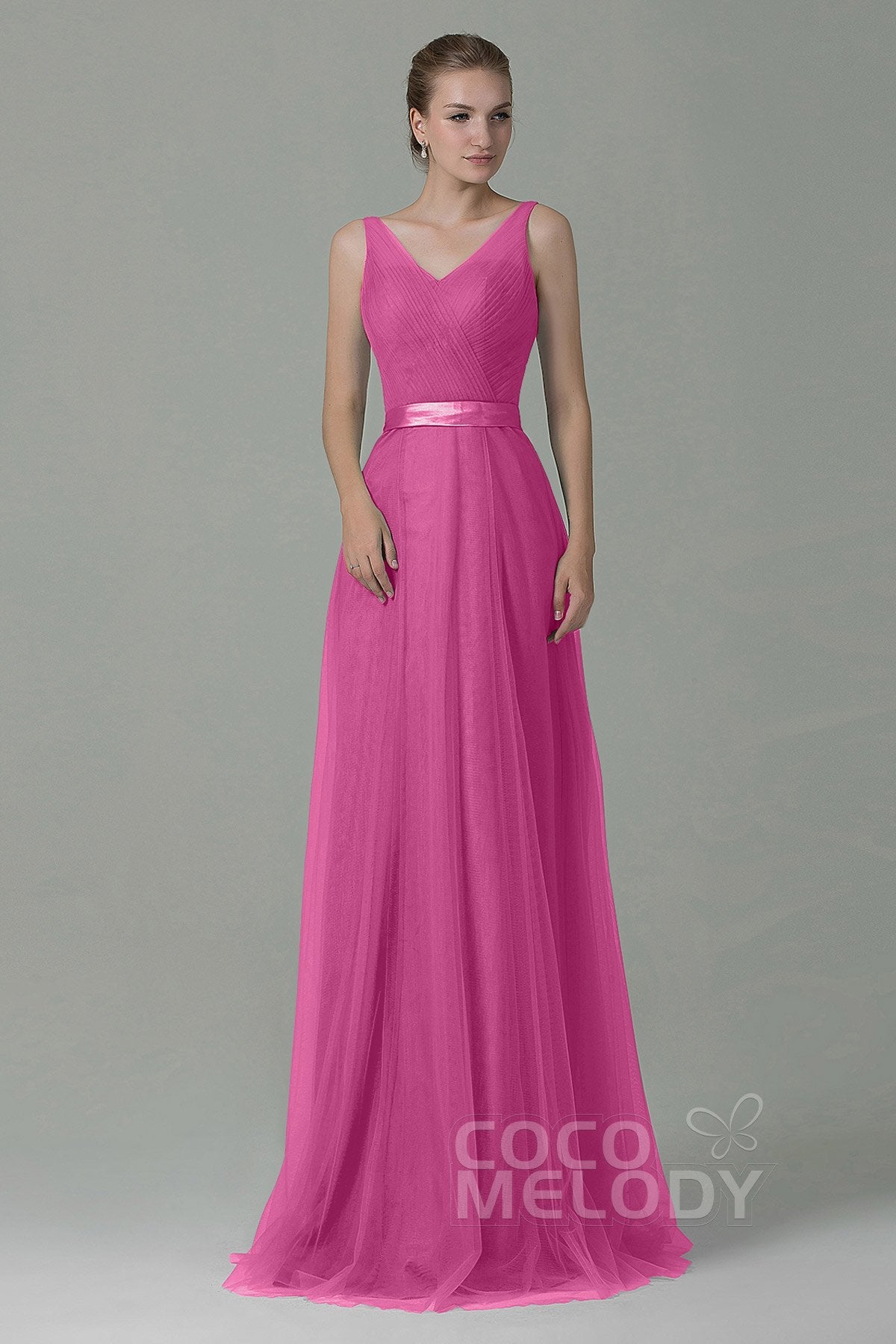 COCOMELODY Sheath-Column Floor Length Tulle Bridesmaid Dress COZF1500F 