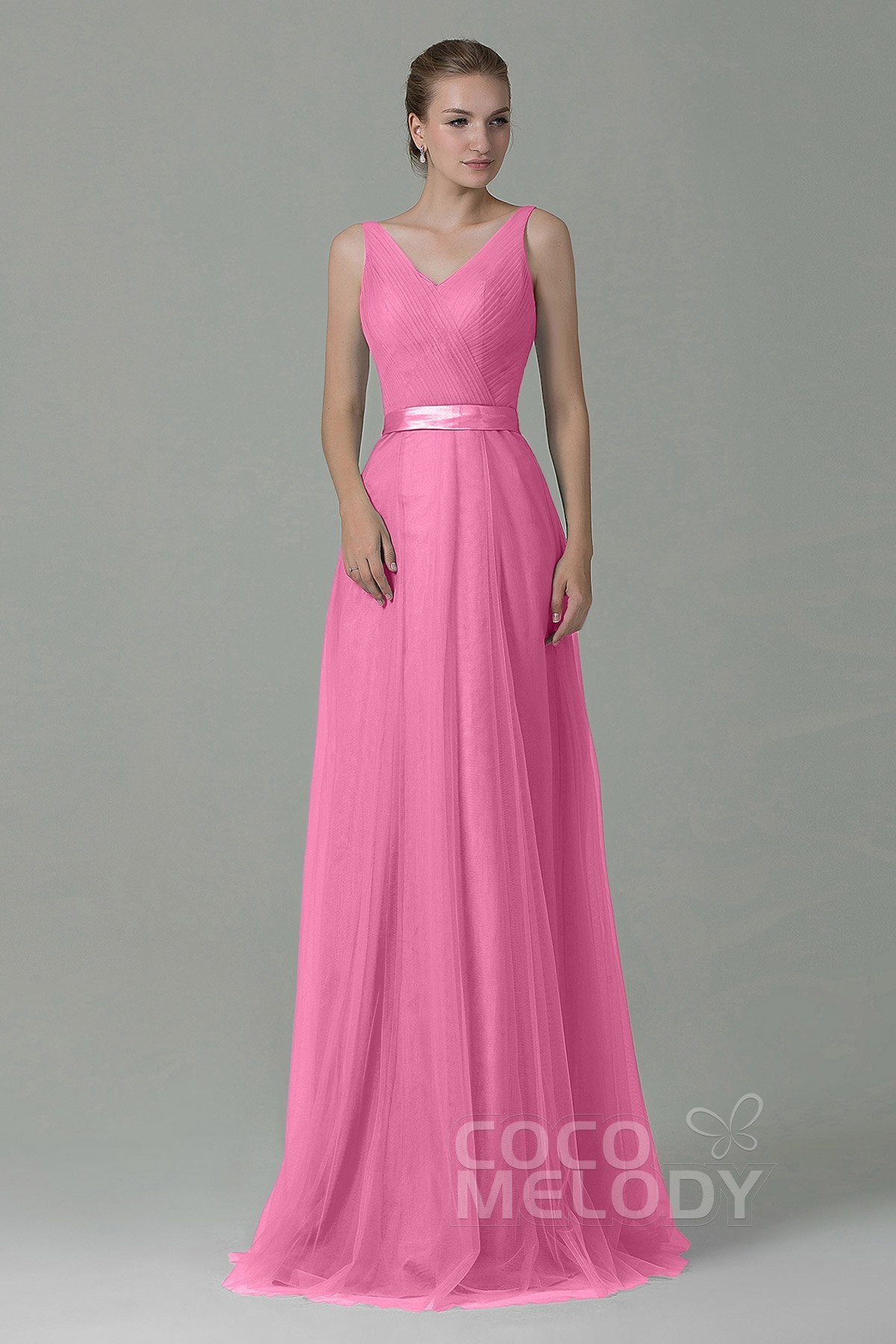 COCOMELODY Sheath-Column Floor Length Tulle Bridesmaid Dress COZF1500F 