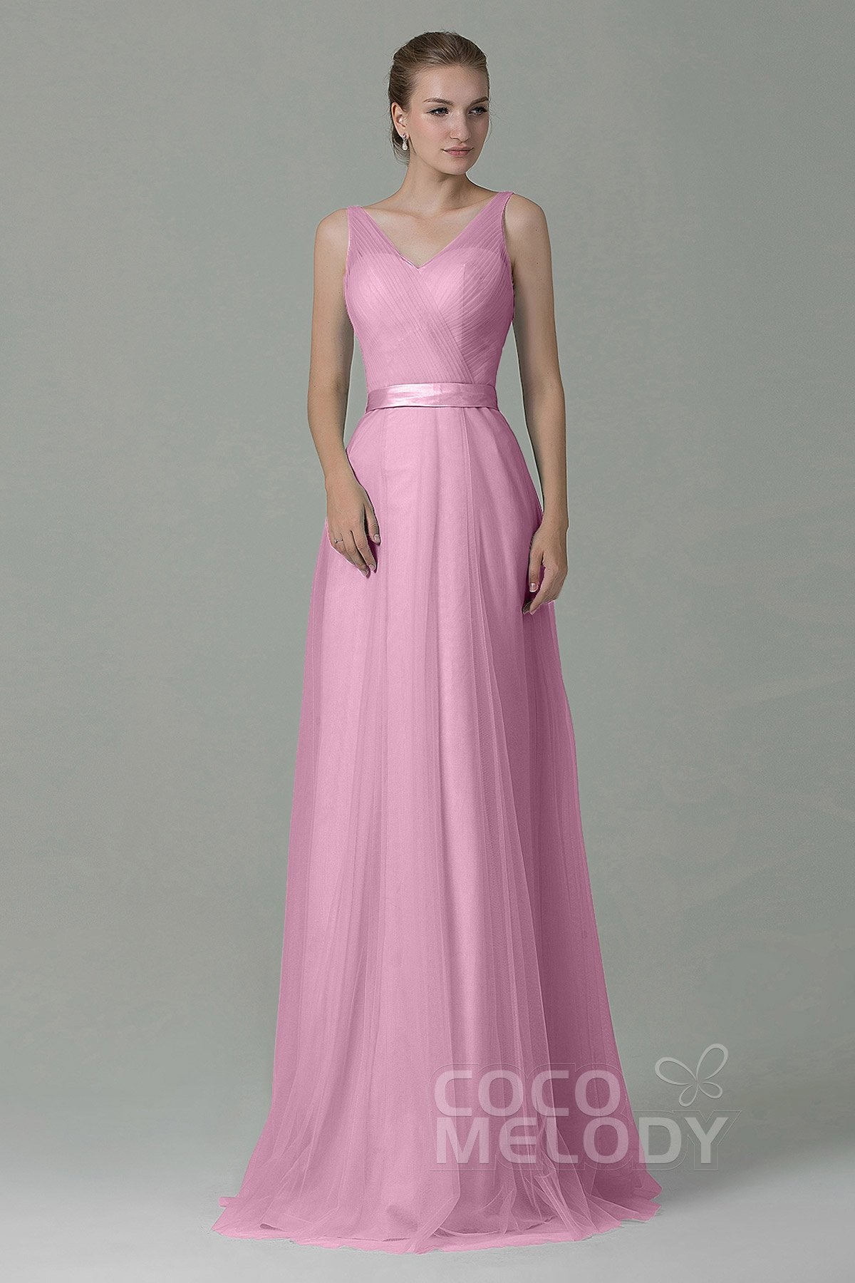 COCOMELODY Sheath-Column Floor Length Tulle Bridesmaid Dress COZF1500F 