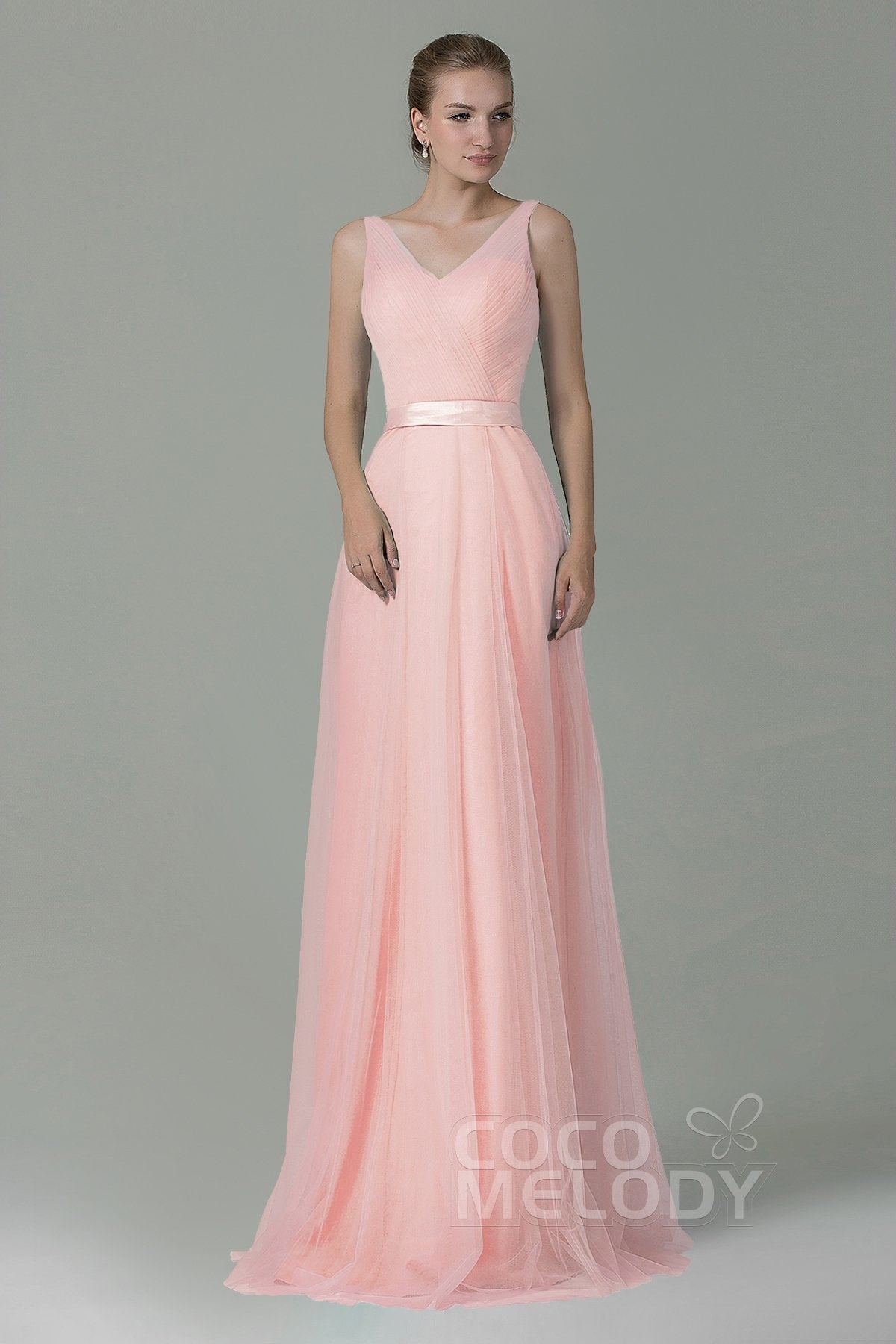 COCOMELODY Sheath-Column Floor Length Tulle Bridesmaid Dress COZF1500F 