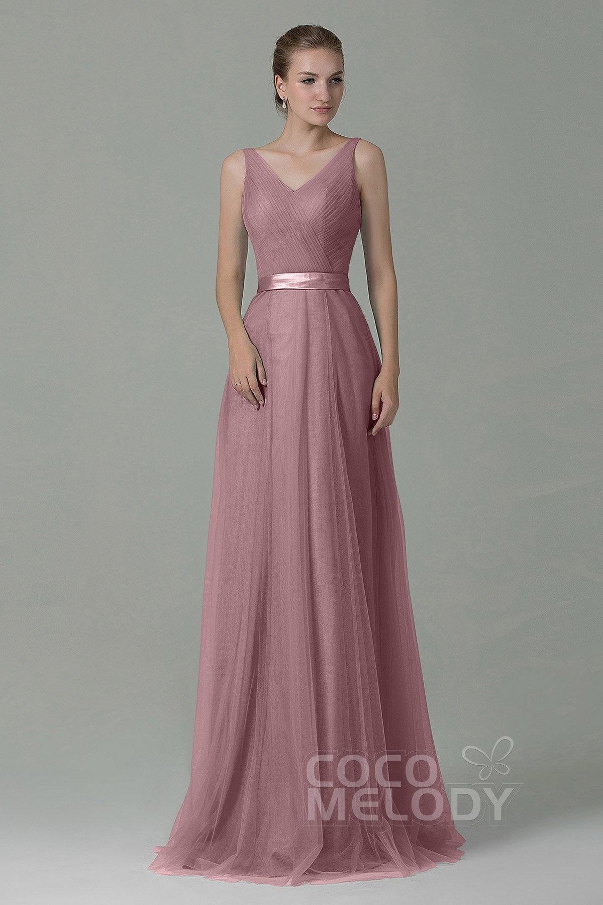 COCOMELODY Sheath-Column Floor Length Tulle Bridesmaid Dress COZF1500F 