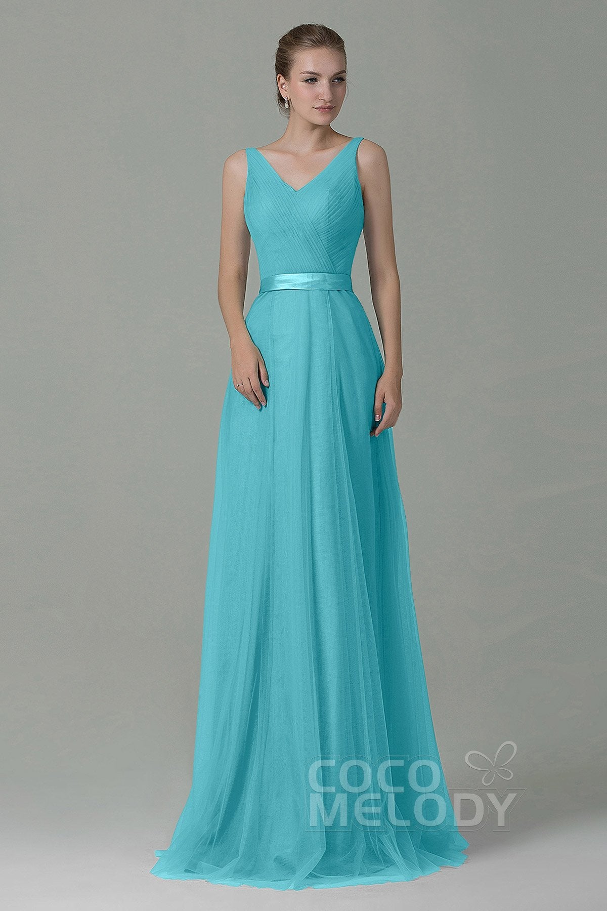 COCOMELODY Sheath-Column Floor Length Tulle Bridesmaid Dress COZF1500F 