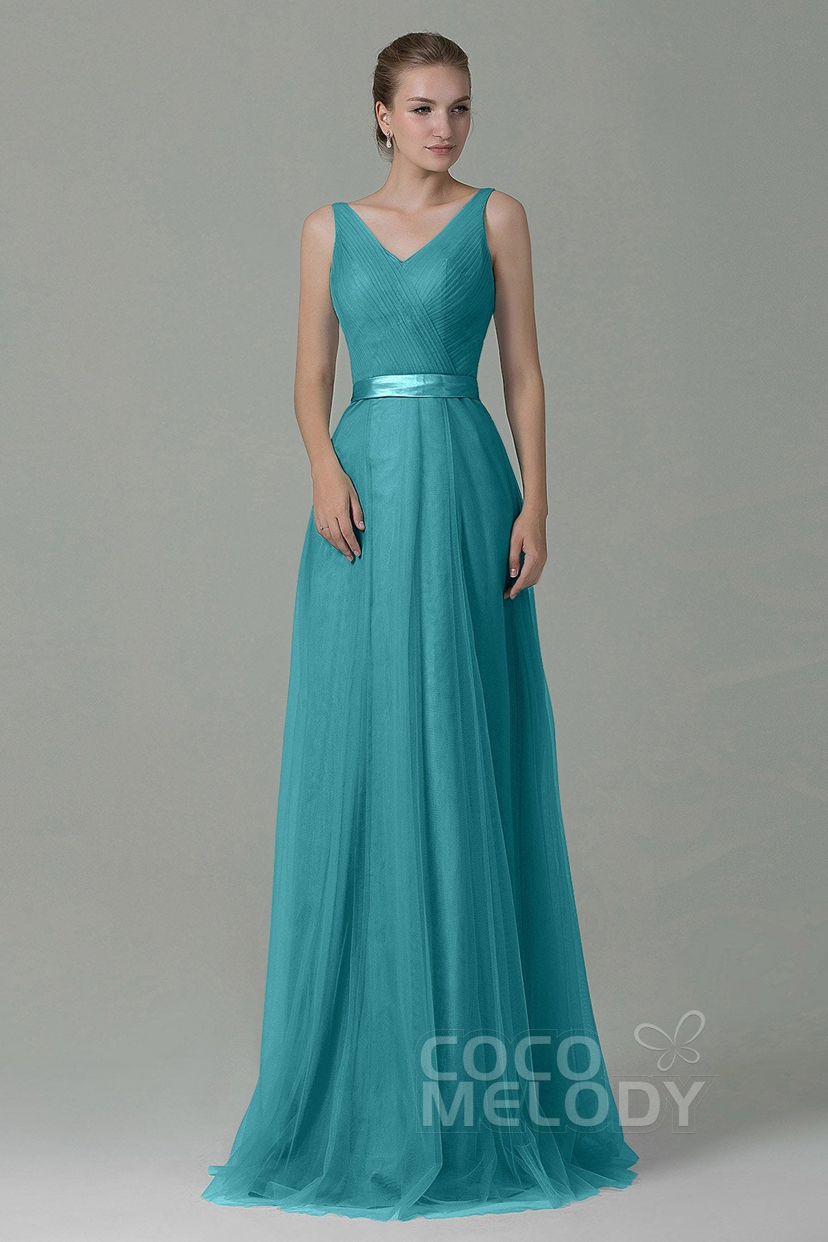 COCOMELODY Sheath-Column Floor Length Tulle Bridesmaid Dress COZF1500F 