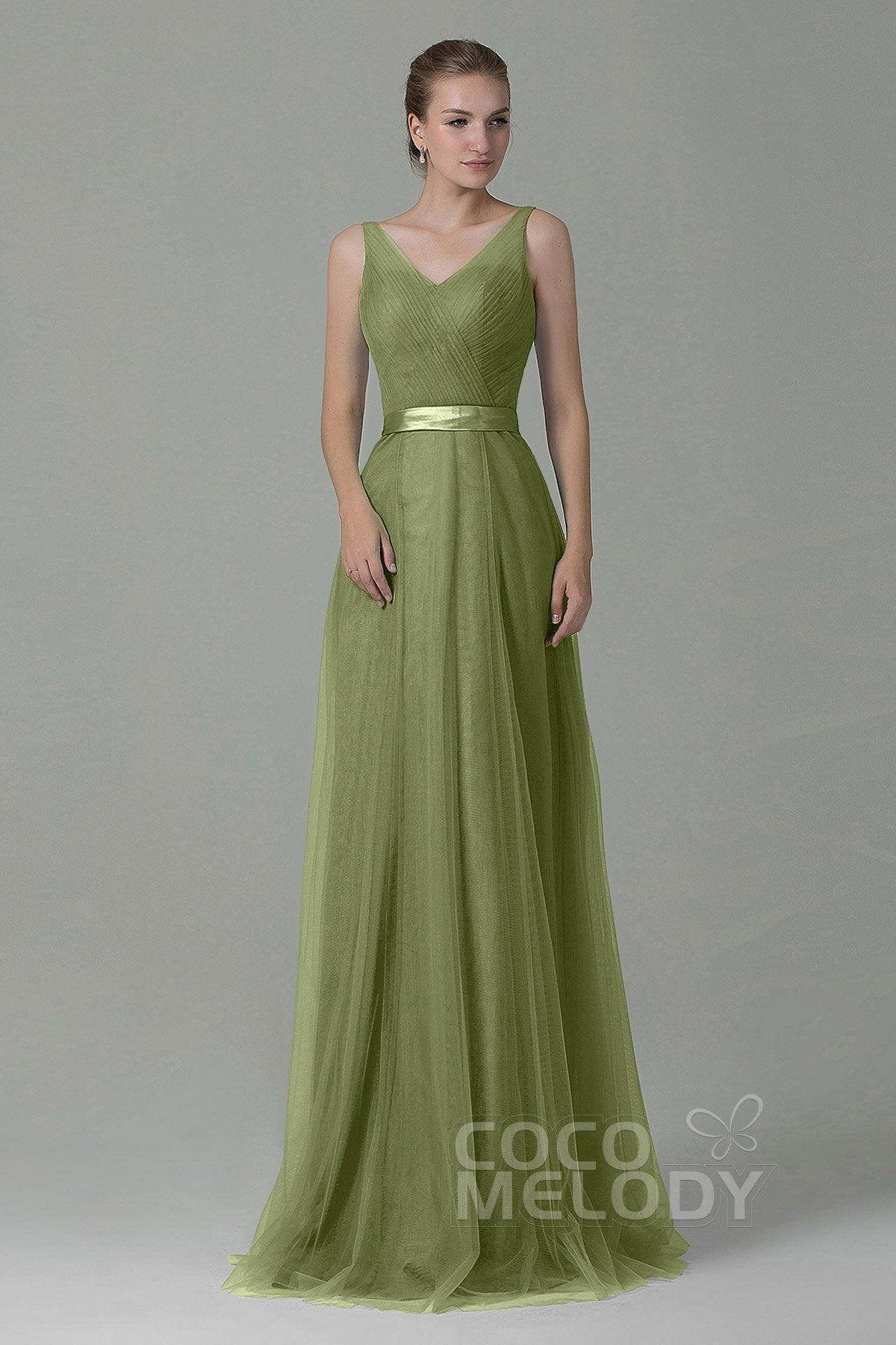 COCOMELODY Sheath-Column Floor Length Tulle Bridesmaid Dress COZF1500F 