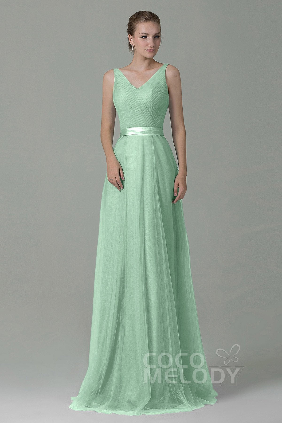 COCOMELODY Sheath-Column Floor Length Tulle Bridesmaid Dress COZF1500F 