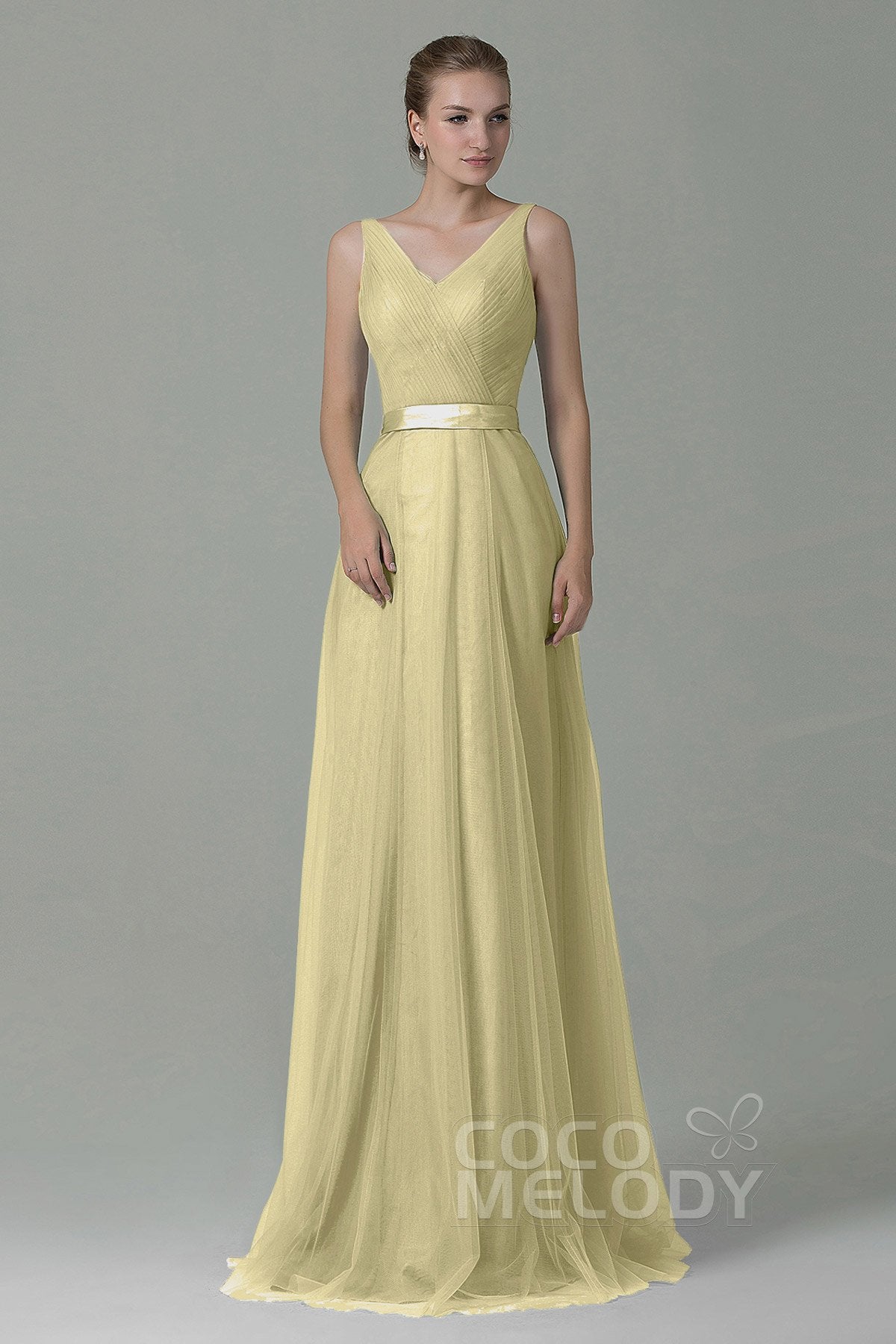 COCOMELODY Sheath-Column Floor Length Tulle Bridesmaid Dress COZF1500F 