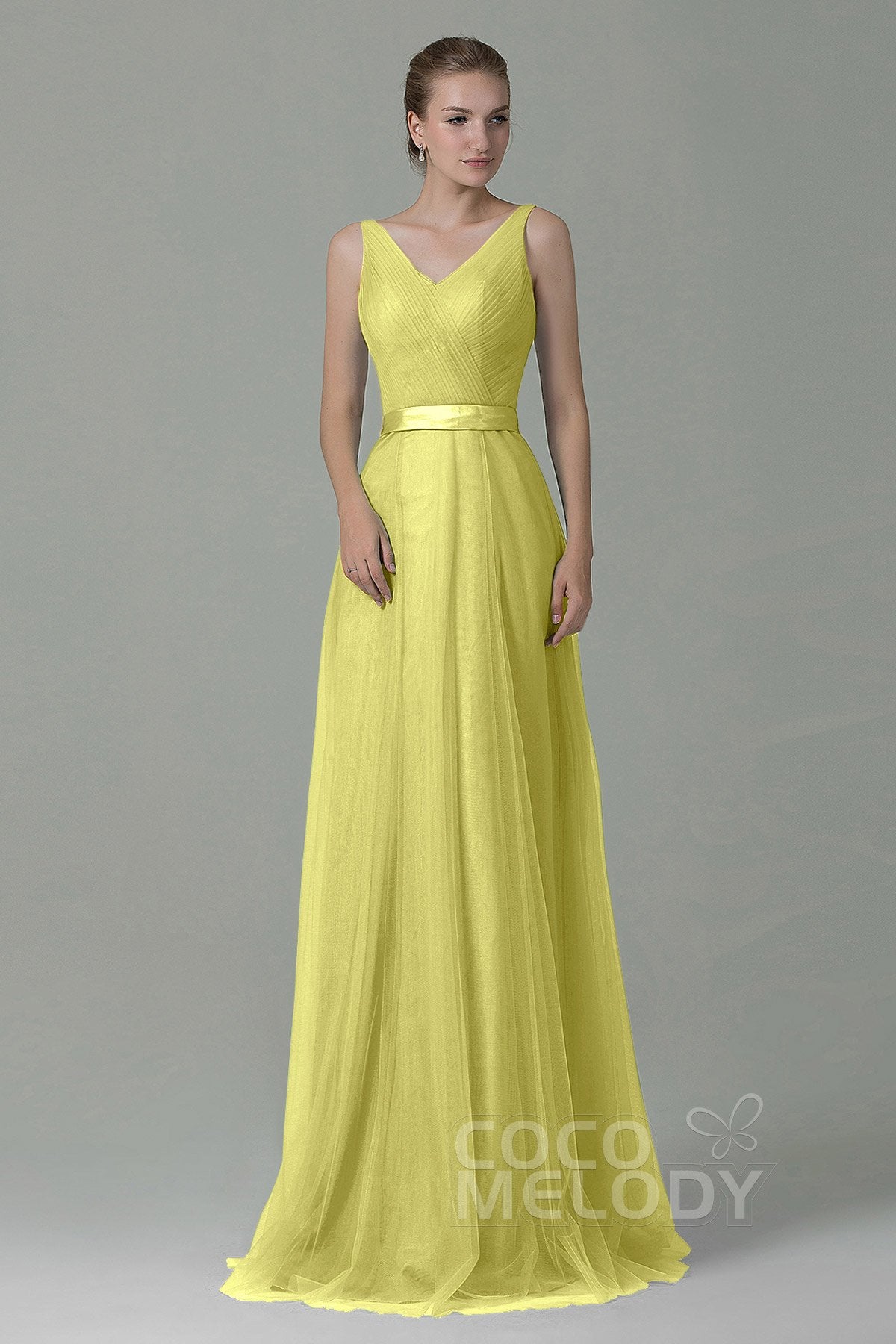 COCOMELODY Sheath-Column Floor Length Tulle Bridesmaid Dress COZF1500F 