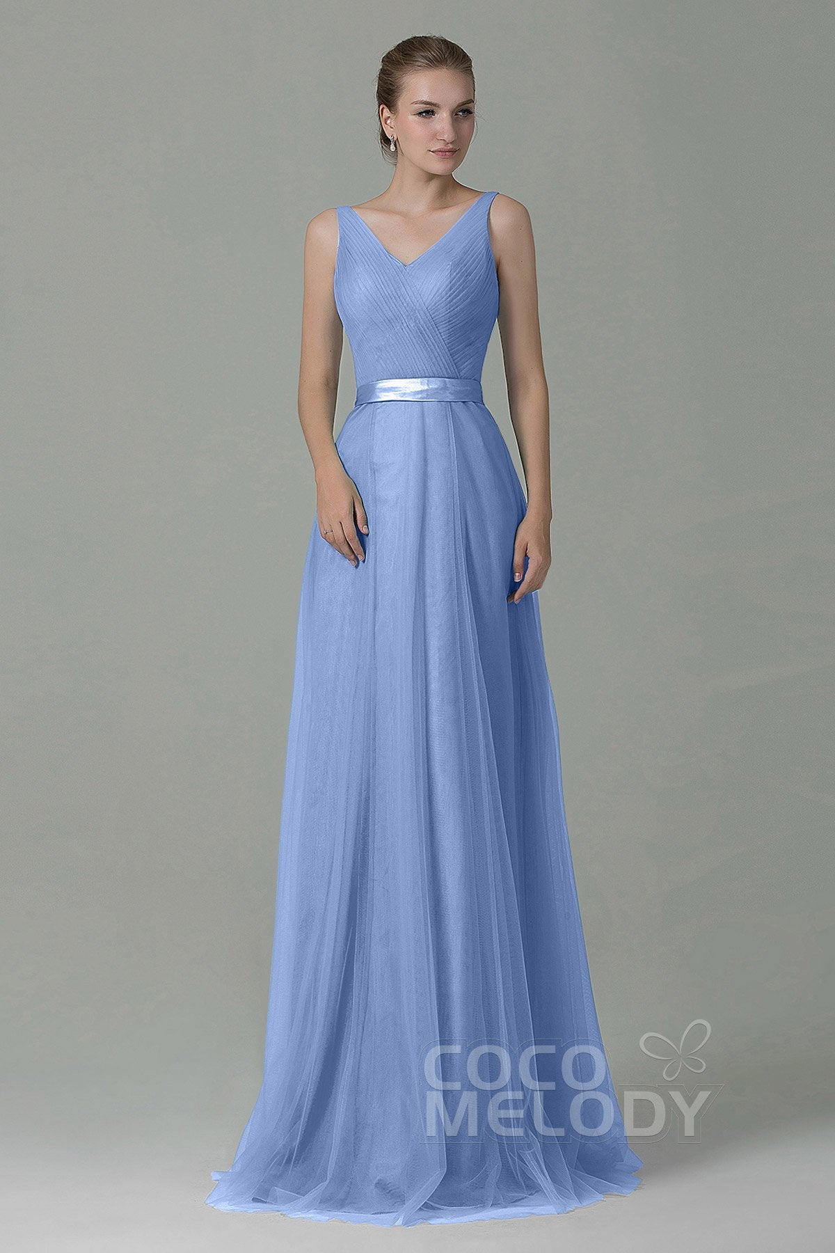 COCOMELODY Sheath-Column Floor Length Tulle Bridesmaid Dress COZF1500F 