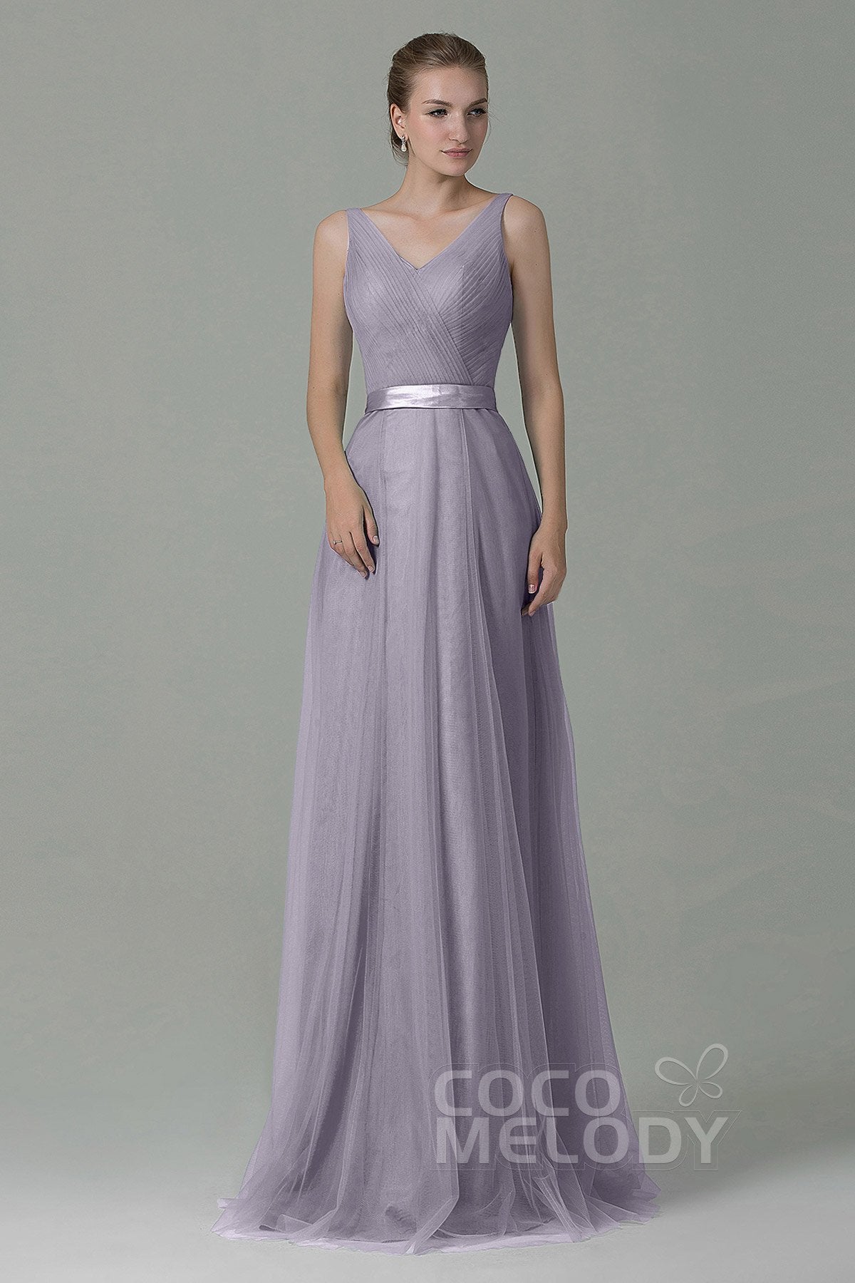 COCOMELODY Sheath-Column Floor Length Tulle Bridesmaid Dress COZF1500F 