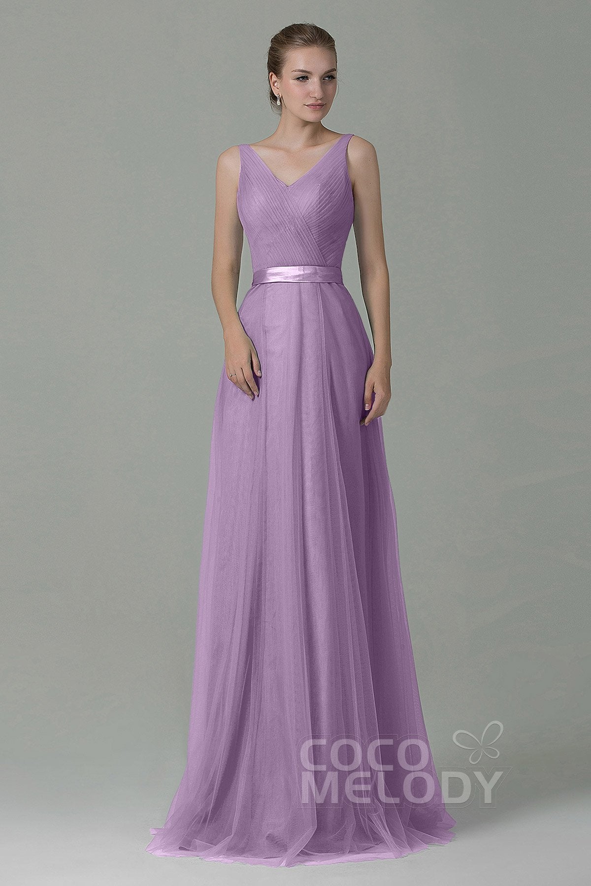 COCOMELODY Sheath-Column Floor Length Tulle Bridesmaid Dress COZF1500F 