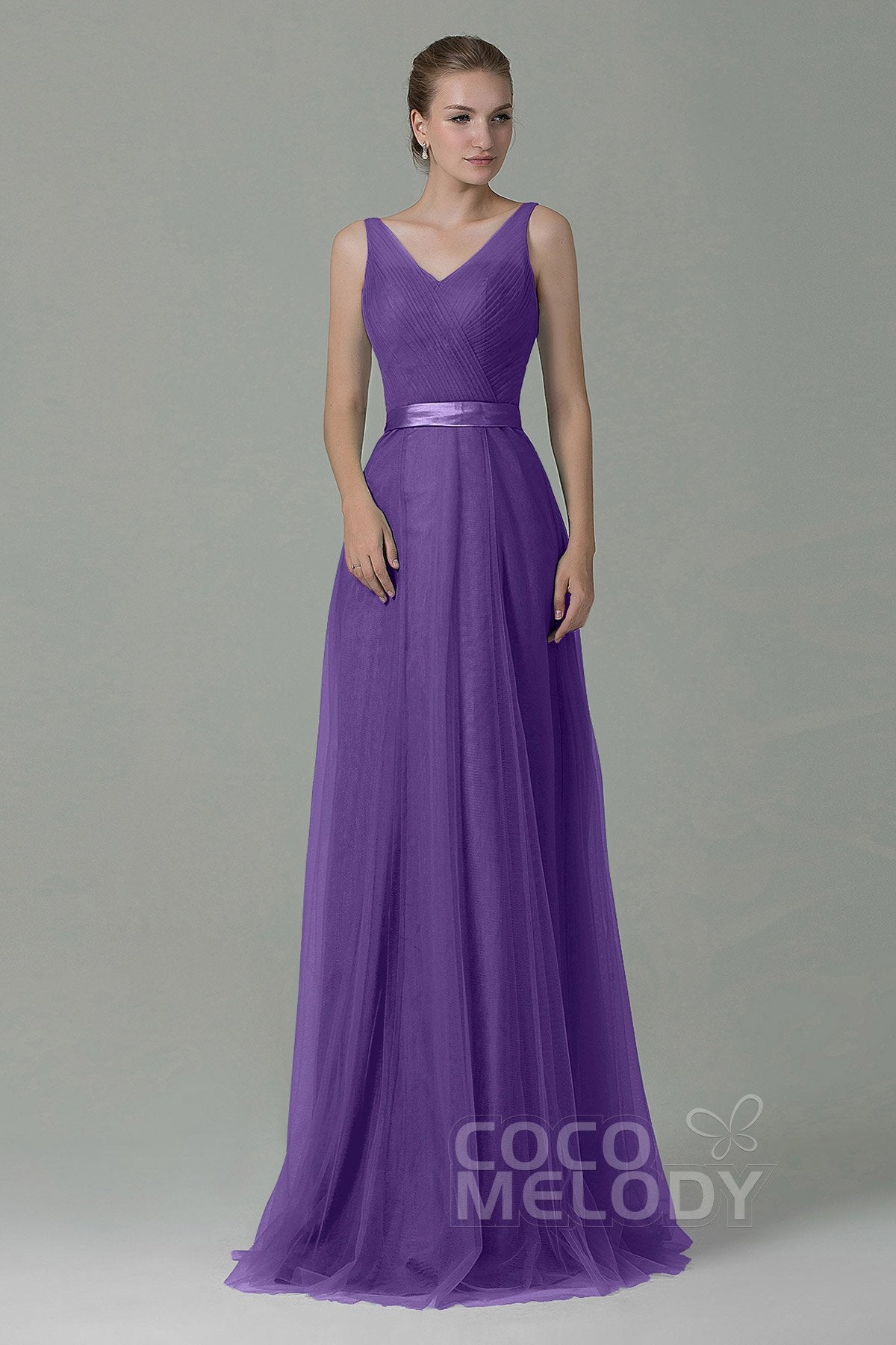 COCOMELODY Sheath-Column Floor Length Tulle Bridesmaid Dress COZF1500F 