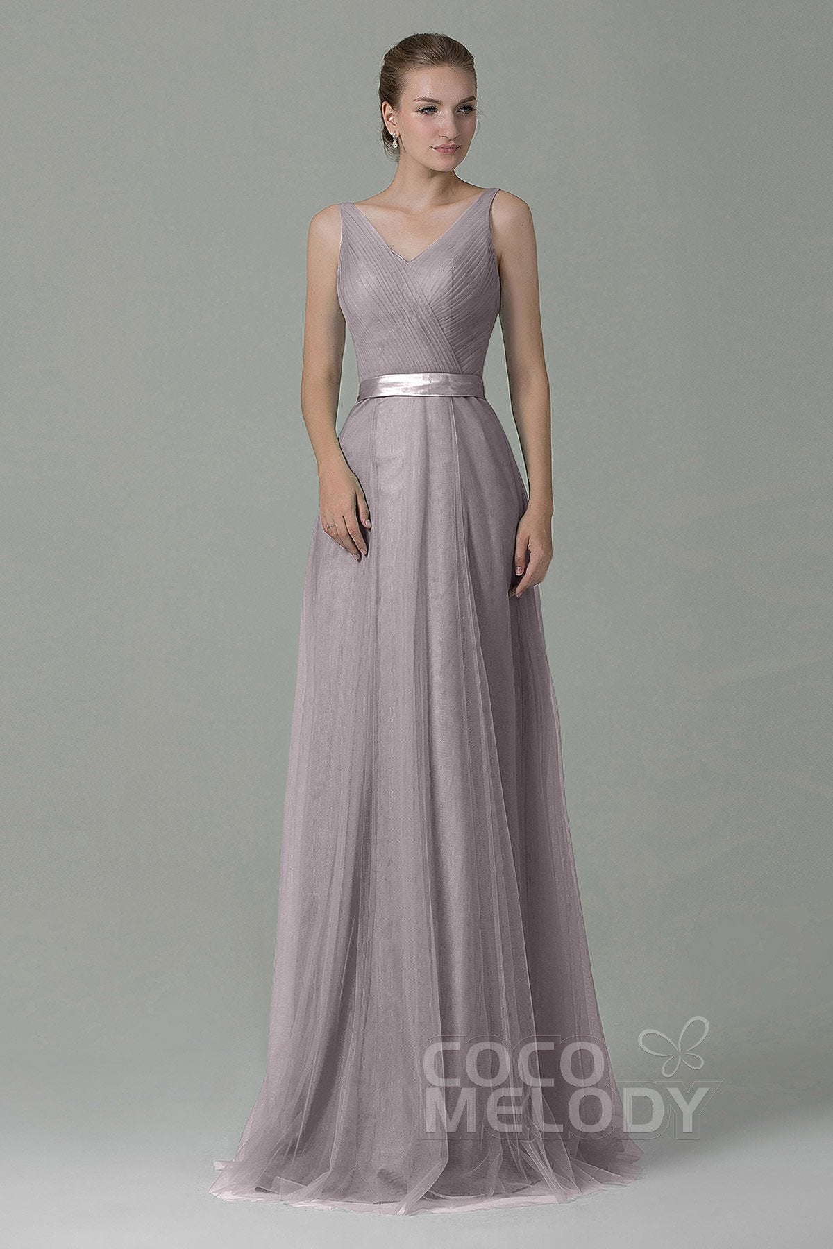 COCOMELODY Sheath-Column Floor Length Tulle Bridesmaid Dress COZF1500F 