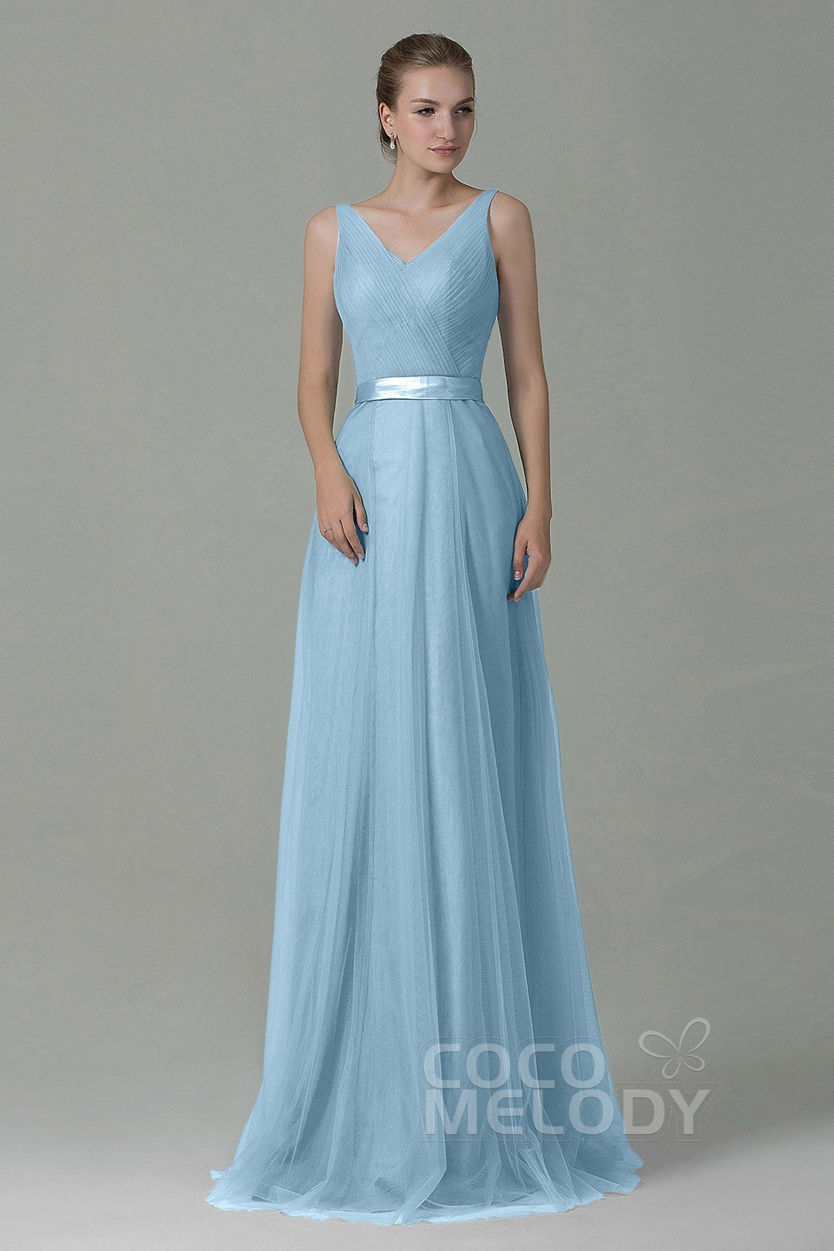 COCOMELODY Sheath-Column Floor Length Tulle Bridesmaid Dress COZF1500F 