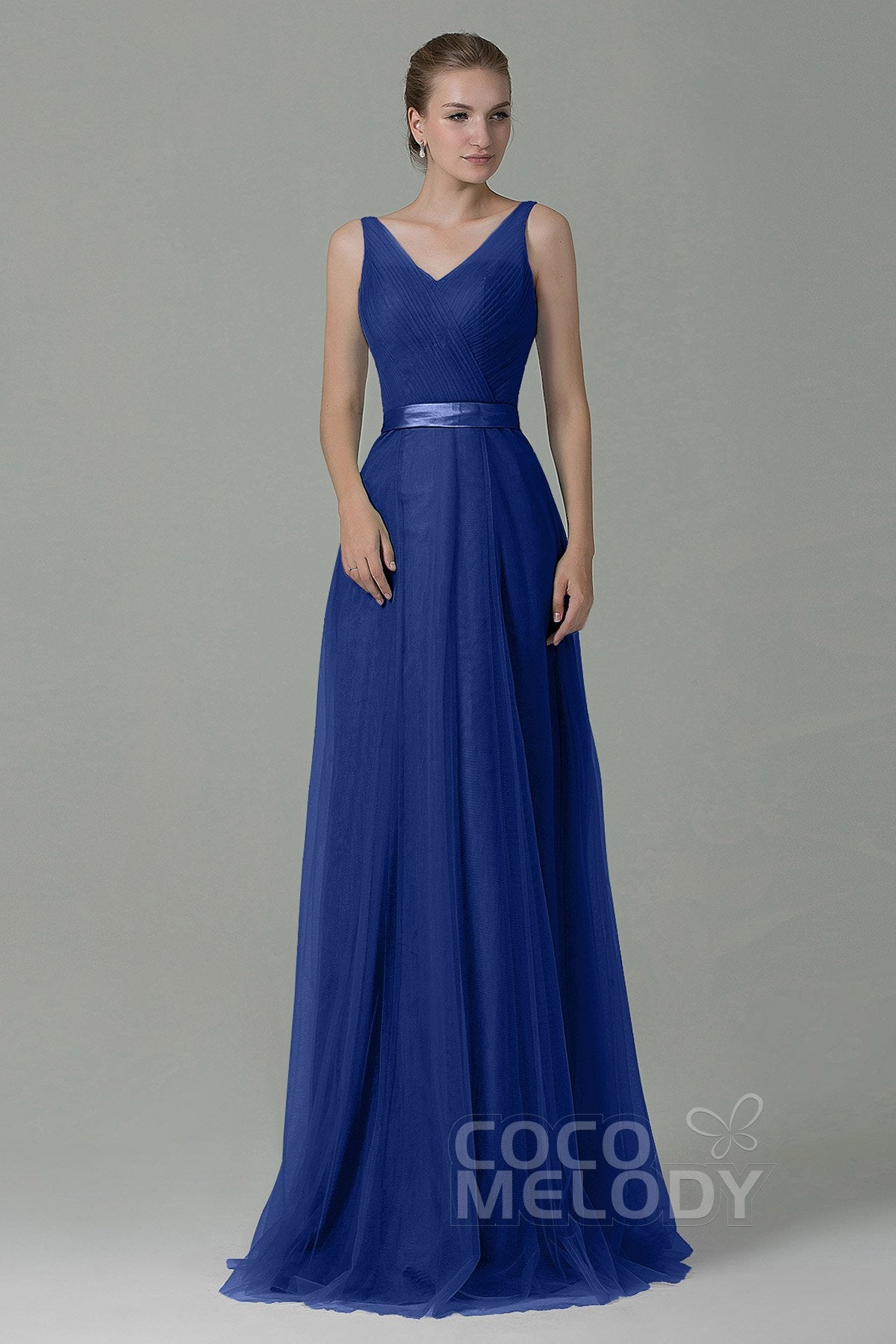 COCOMELODY Sheath-Column Floor Length Tulle Bridesmaid Dress COZF1500F 