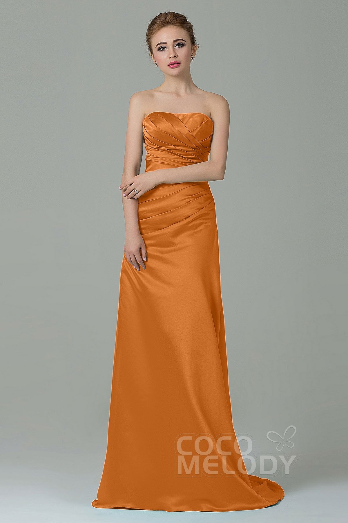 COCOMELODY Sheath-Column Sweep Train Satin Bridesmaid Dress COZF15010 