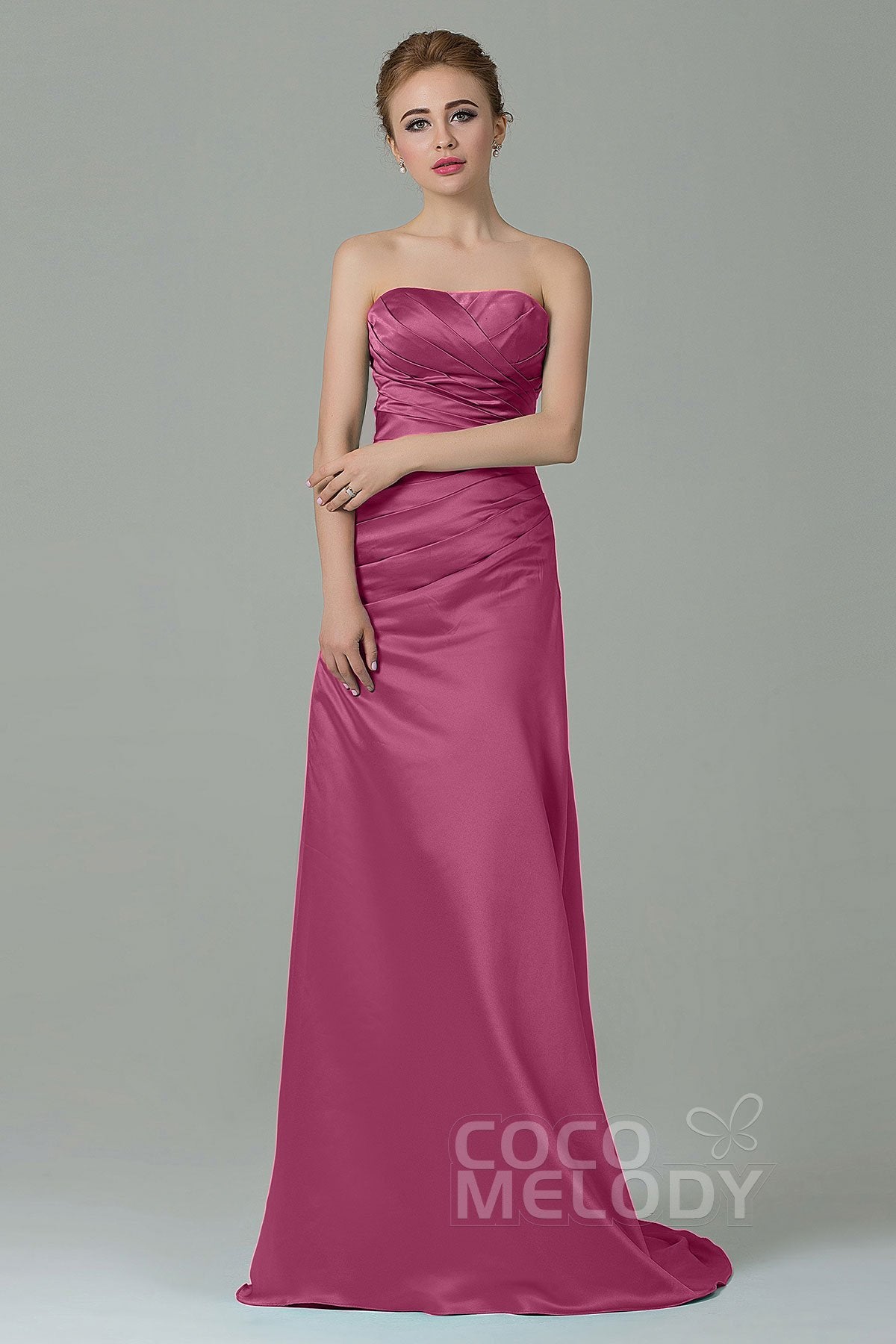 COCOMELODY Sheath-Column Sweep Train Satin Bridesmaid Dress COZF15010 