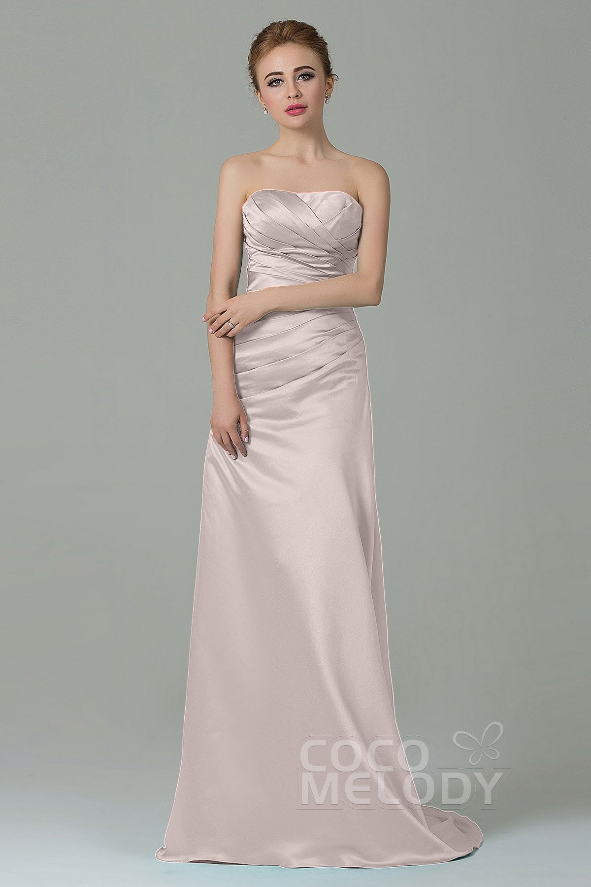 COCOMELODY Sheath-Column Sweep Train Satin Bridesmaid Dress COZF15010 