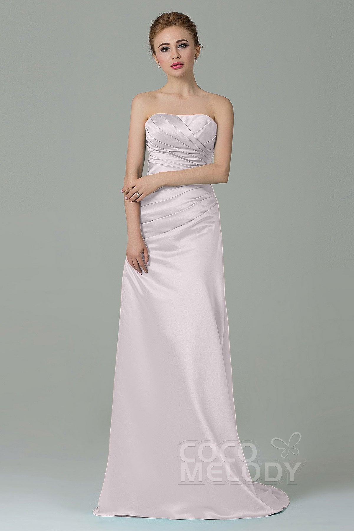 COCOMELODY Sheath-Column Sweep Train Satin Bridesmaid Dress COZF15010 