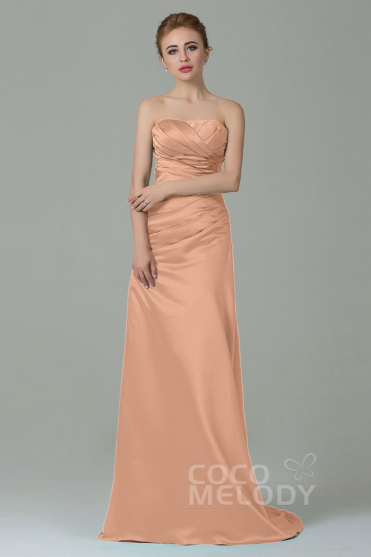 COCOMELODY Sheath-Column Sweep Train Satin Bridesmaid Dress COZF15010 