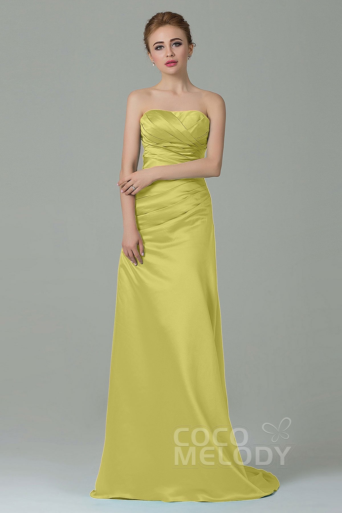 COCOMELODY Sheath-Column Sweep Train Satin Bridesmaid Dress COZF15010 