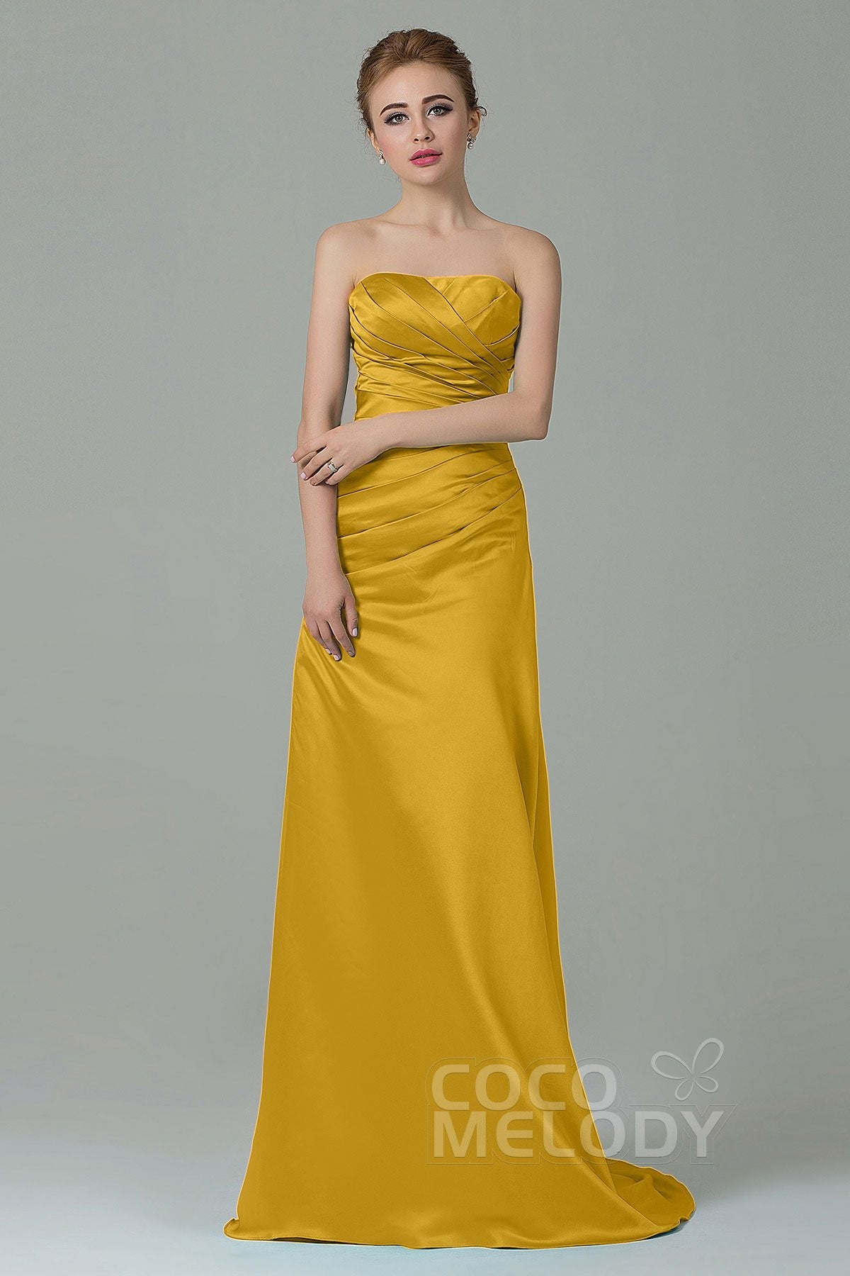 COCOMELODY Sheath-Column Sweep Train Satin Bridesmaid Dress COZF15010 