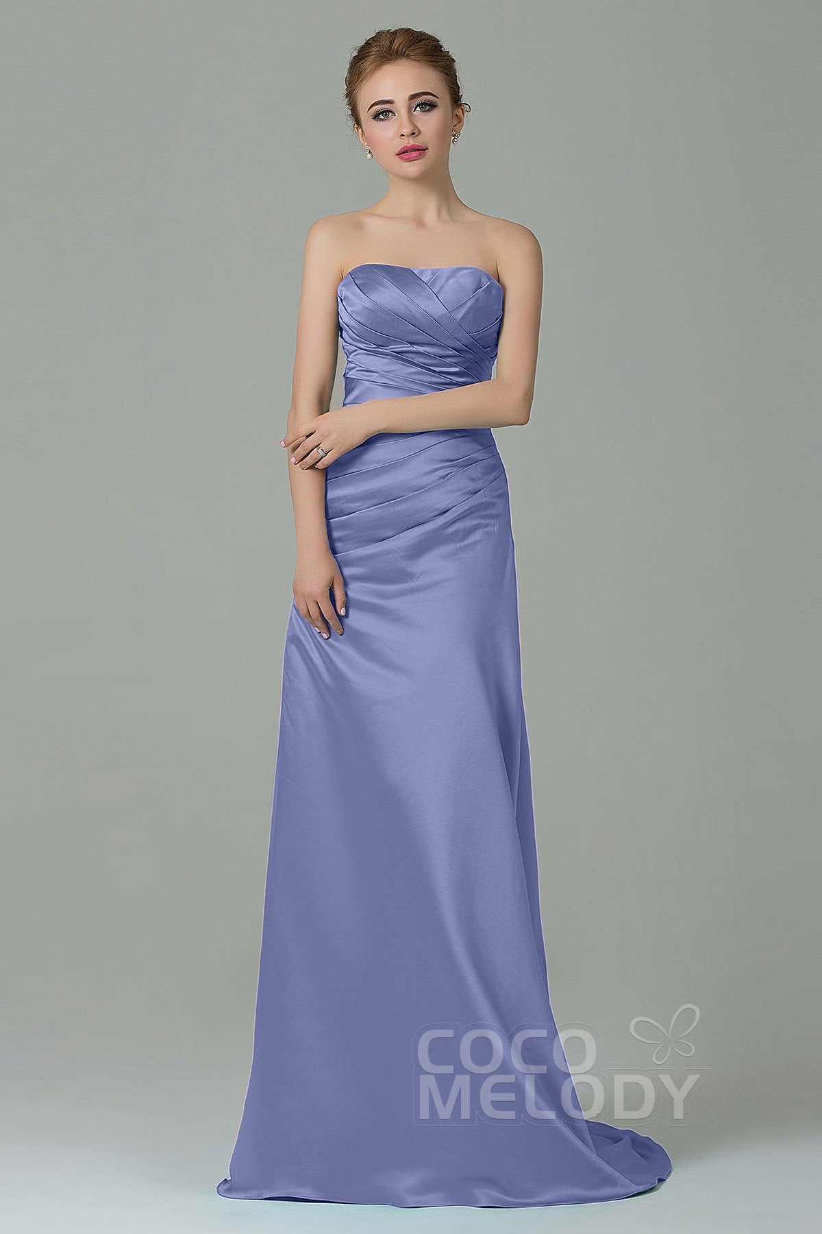 COCOMELODY Sheath-Column Sweep Train Satin Bridesmaid Dress COZF15010 