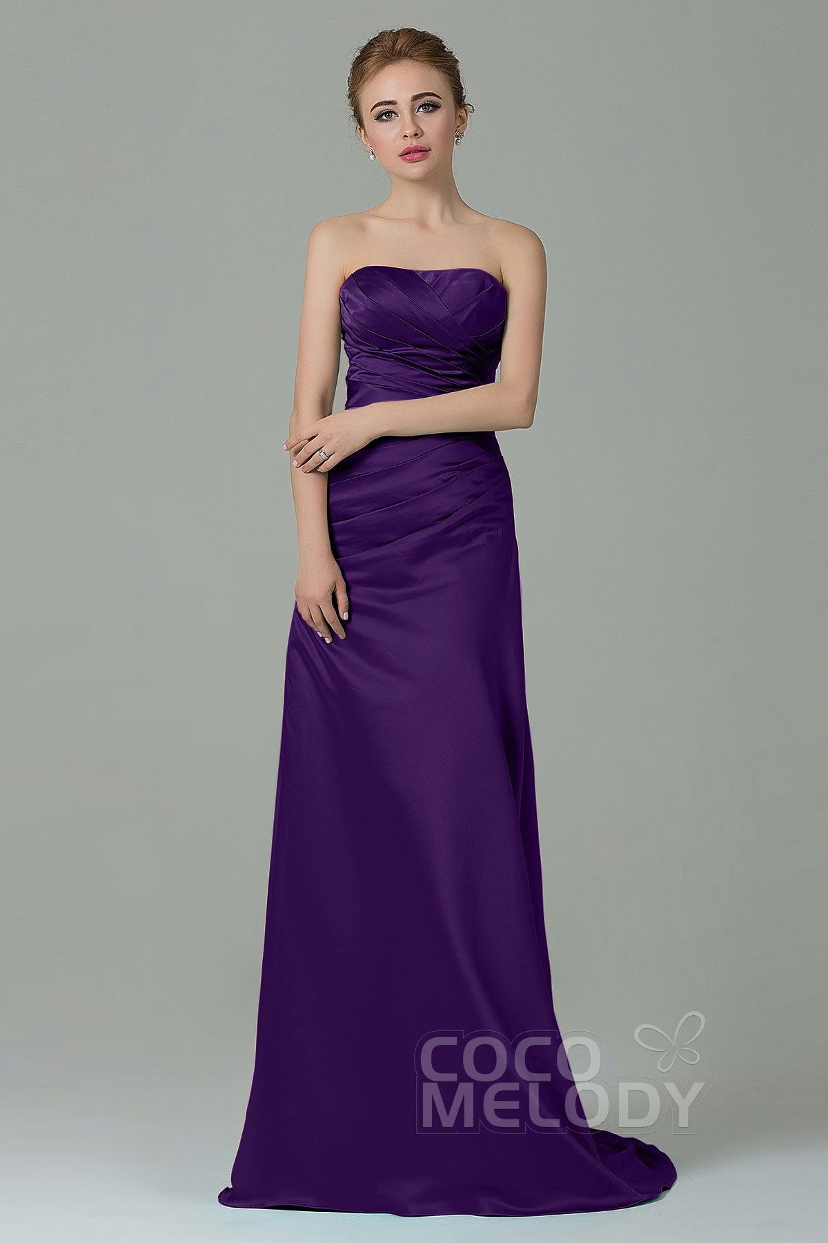 COCOMELODY Sheath-Column Sweep Train Satin Bridesmaid Dress COZF15010 