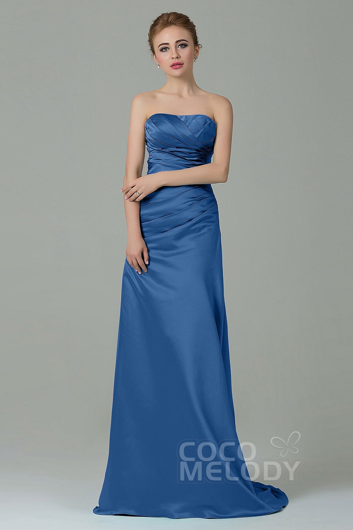 COCOMELODY Sheath-Column Sweep Train Satin Bridesmaid Dress COZF15010 