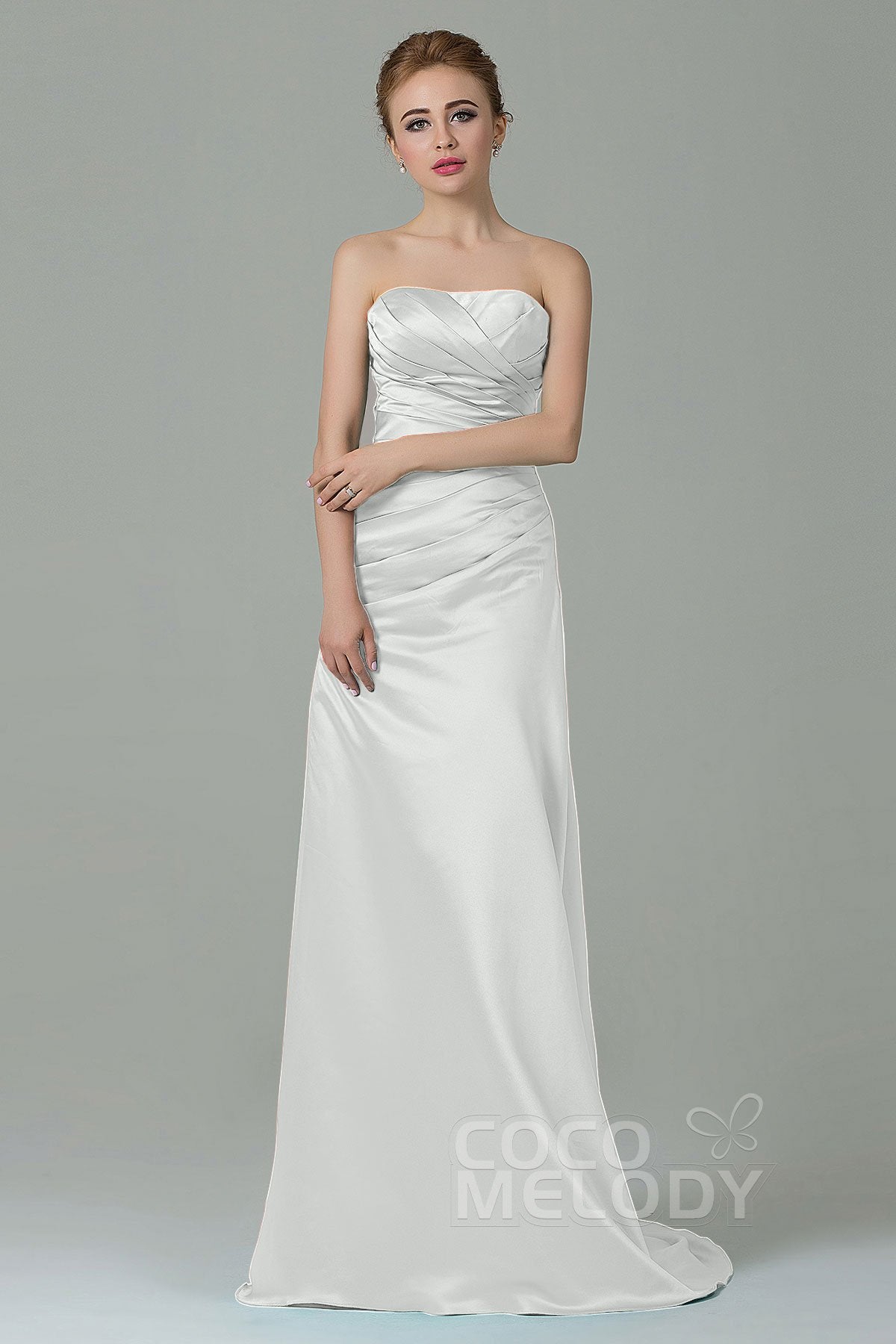 COCOMELODY Sheath-Column Sweep Train Satin Bridesmaid Dress COZF15010 