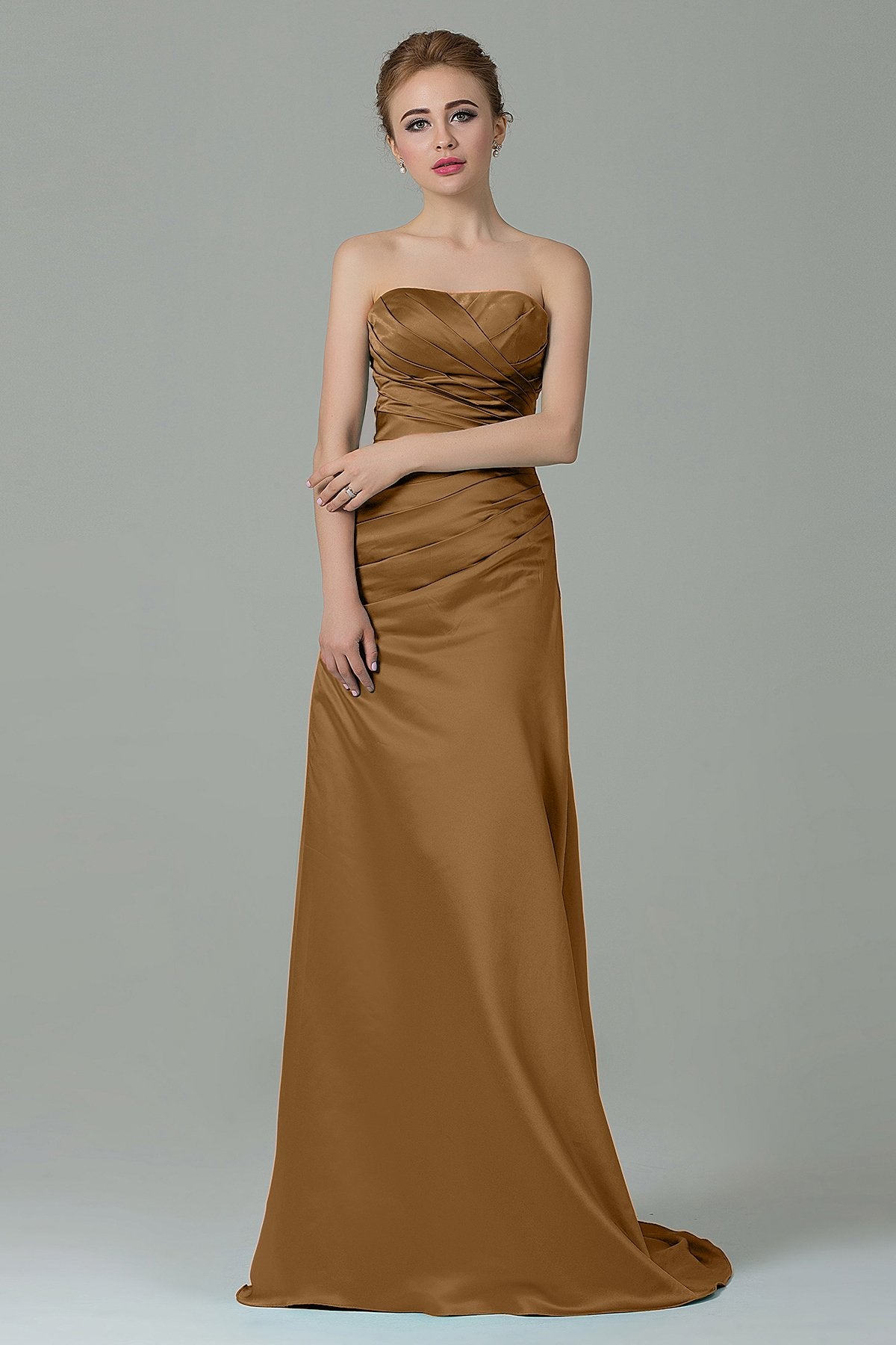 COCOMELODY Sheath-Column Sweep Train Satin Bridesmaid Dress COZF15010 