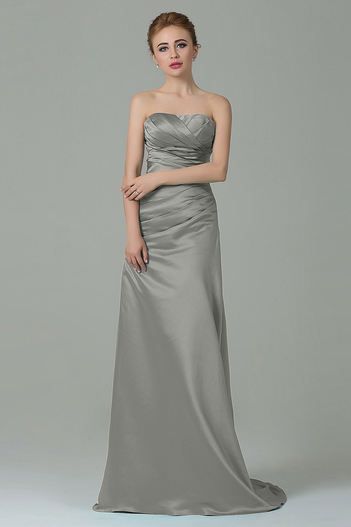 COCOMELODY Sheath-Column Sweep Train Satin Bridesmaid Dress COZF15010 