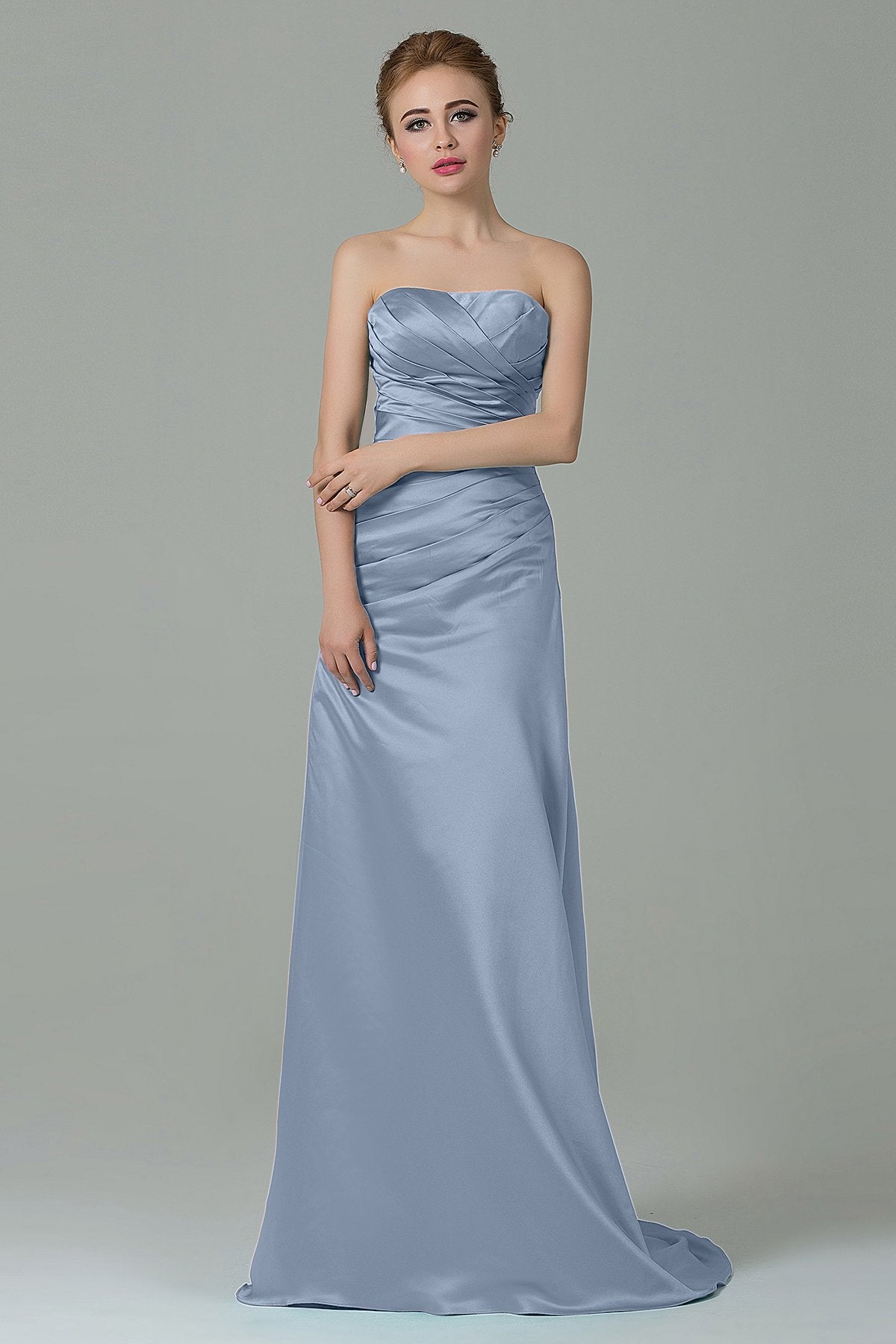 COCOMELODY Sheath-Column Sweep Train Satin Bridesmaid Dress COZF15010 