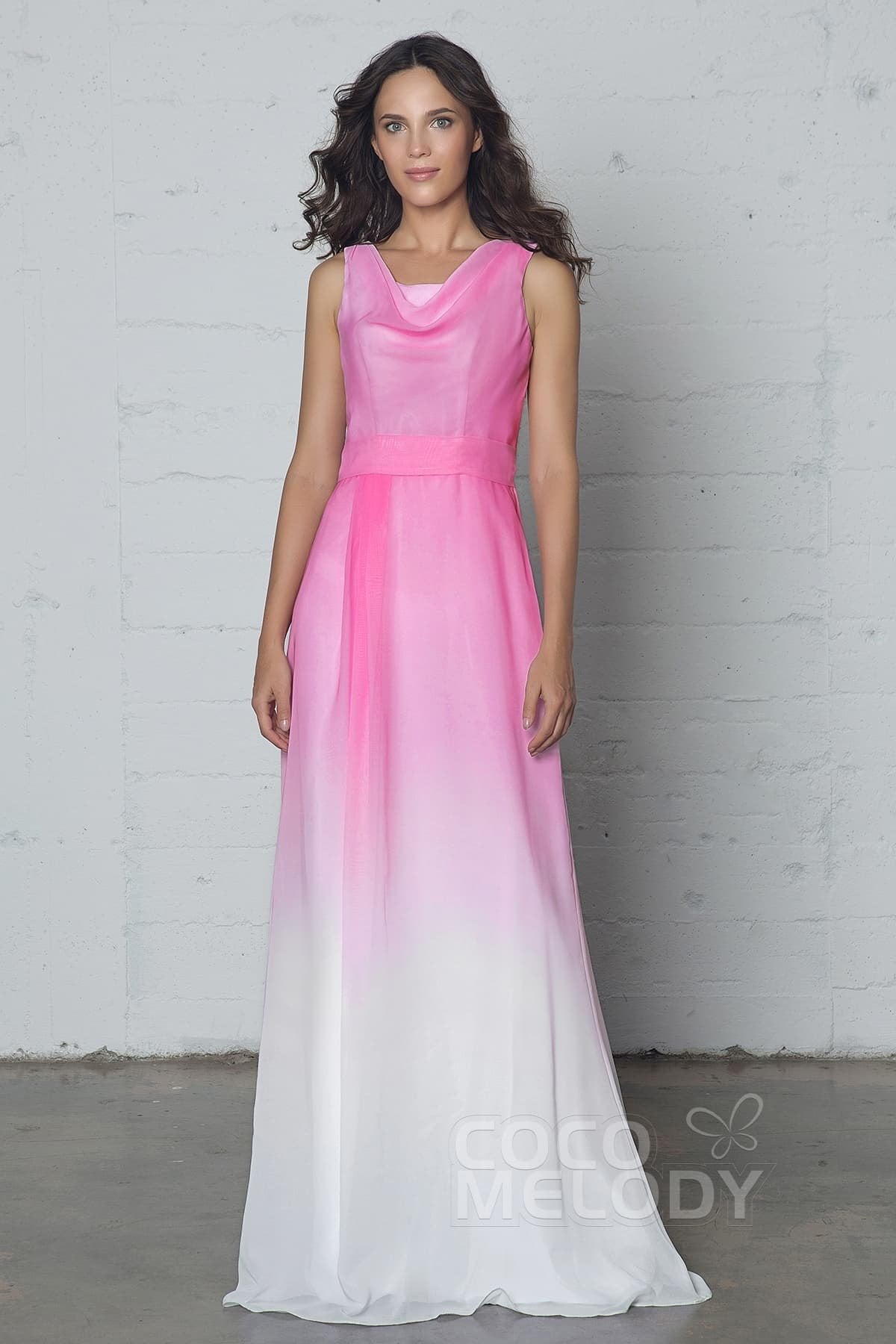 COCOMELODY Sheath-Column Floor Length Chiffon Ombre Dress COZF17009 