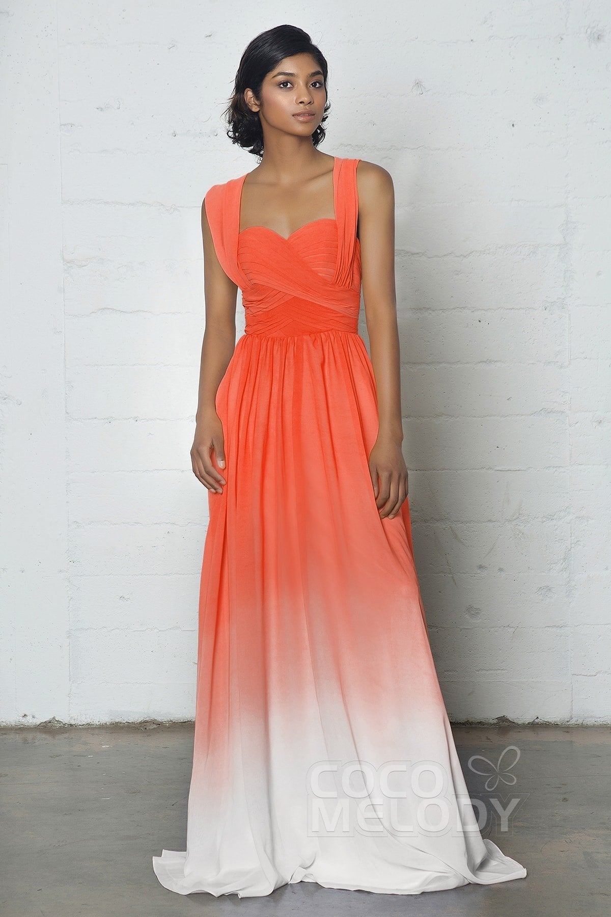 COCOMELODY Sheath-Column Floor Length Chiffon Ombre Dress COZF17011 