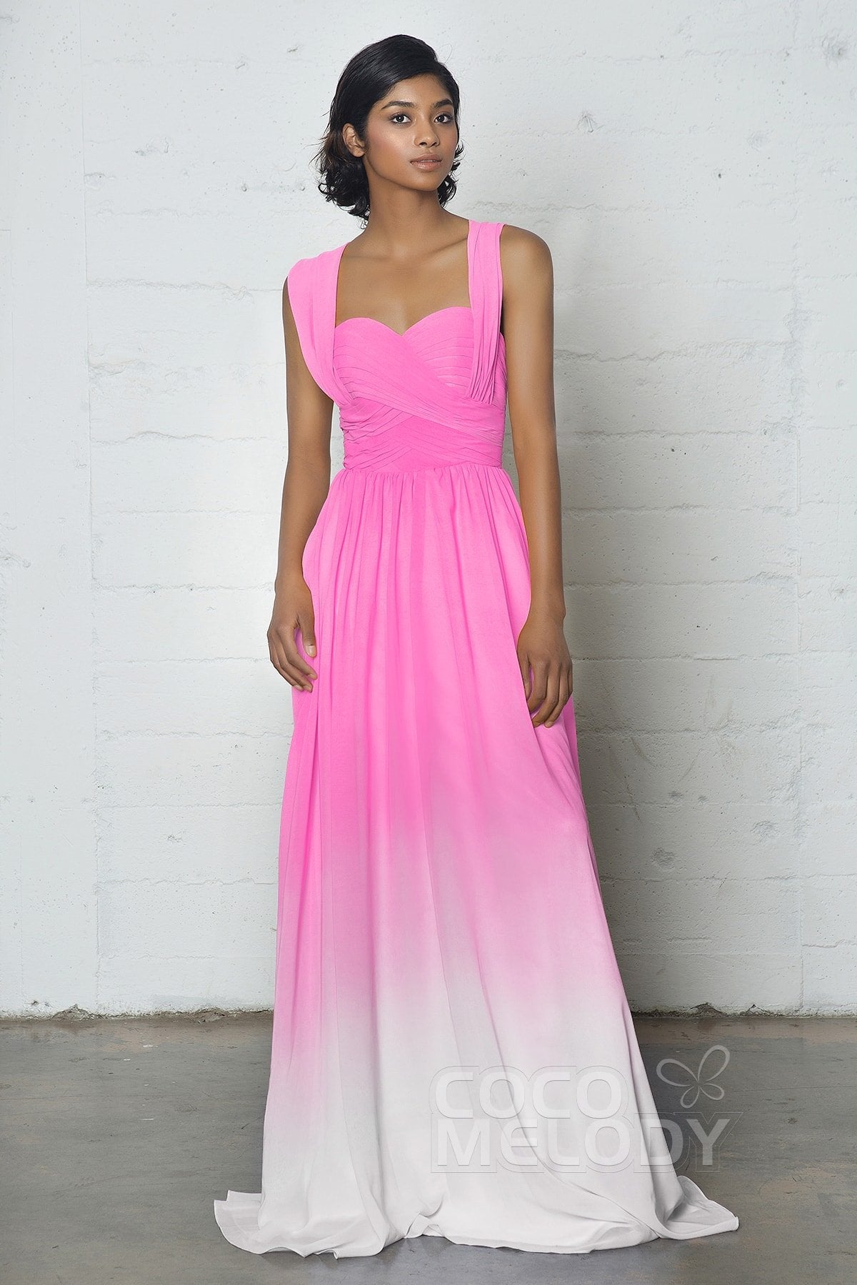 COCOMELODY Sheath-Column Floor Length Chiffon Ombre Dress COZF17011 