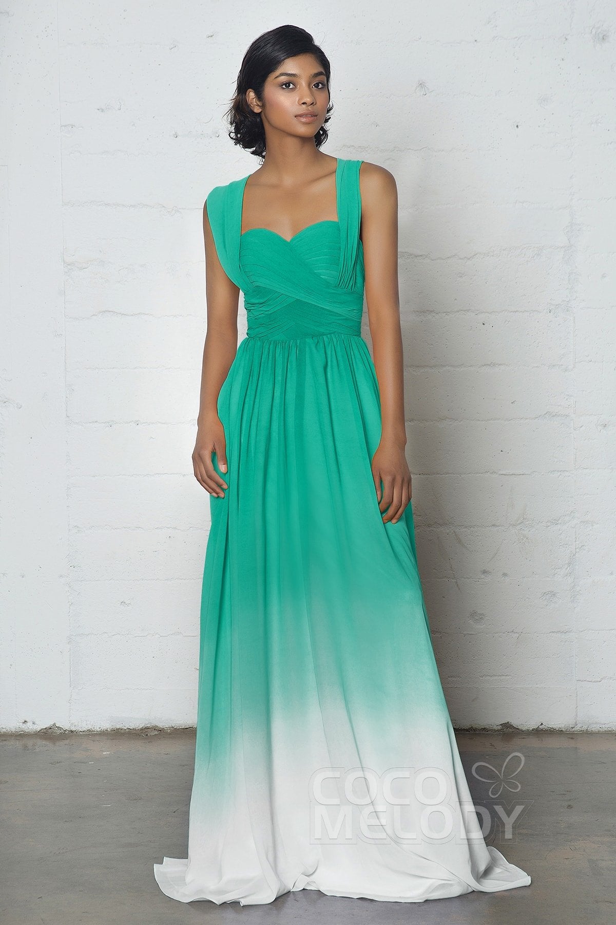 COCOMELODY Sheath-Column Floor Length Chiffon Ombre Dress COZF17011 