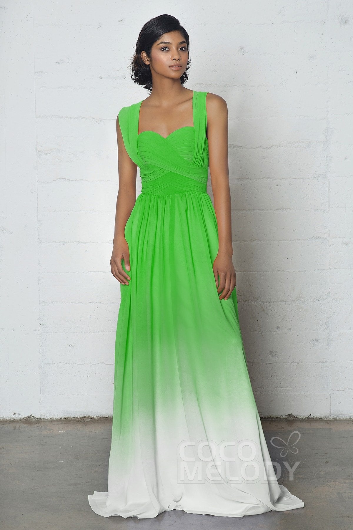 COCOMELODY Sheath-Column Floor Length Chiffon Ombre Dress COZF17011 