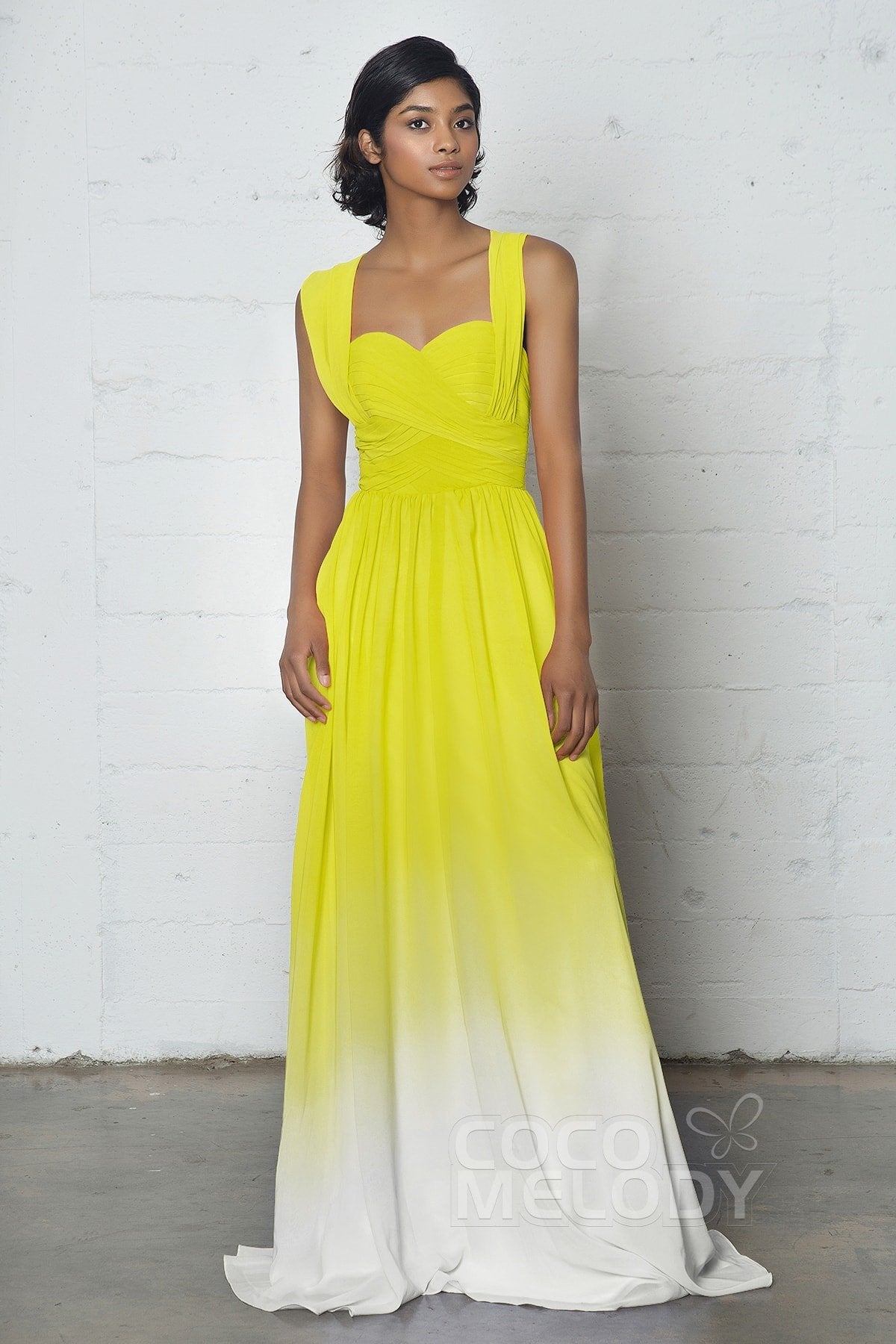 COCOMELODY Sheath-Column Floor Length Chiffon Ombre Dress COZF17011 