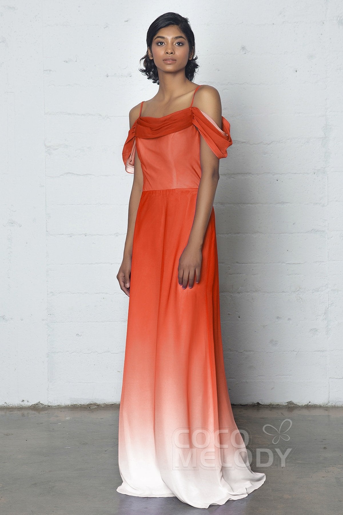 COCOMELODY Sheath-Column Floor Length Chiffon Ombre Dress COZF17012 