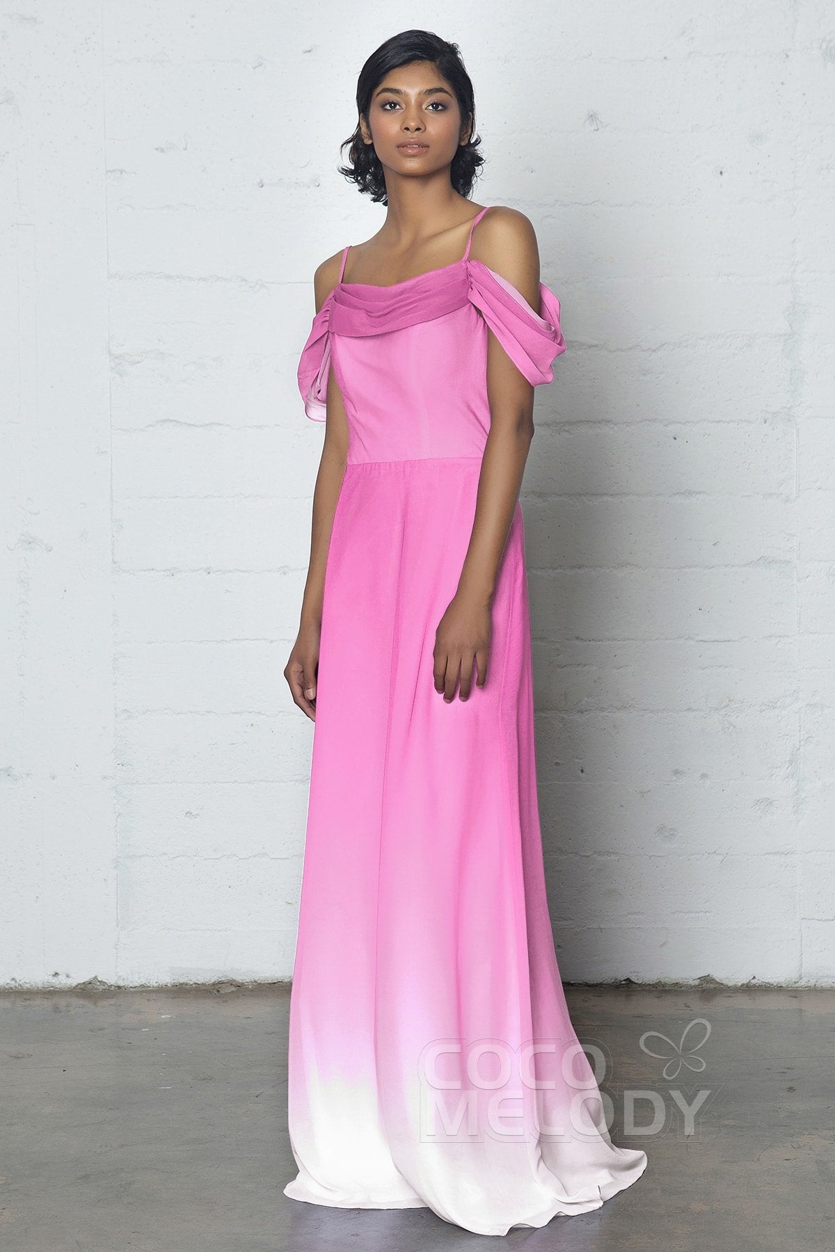 COCOMELODY Sheath-Column Floor Length Chiffon Ombre Dress COZF17012 