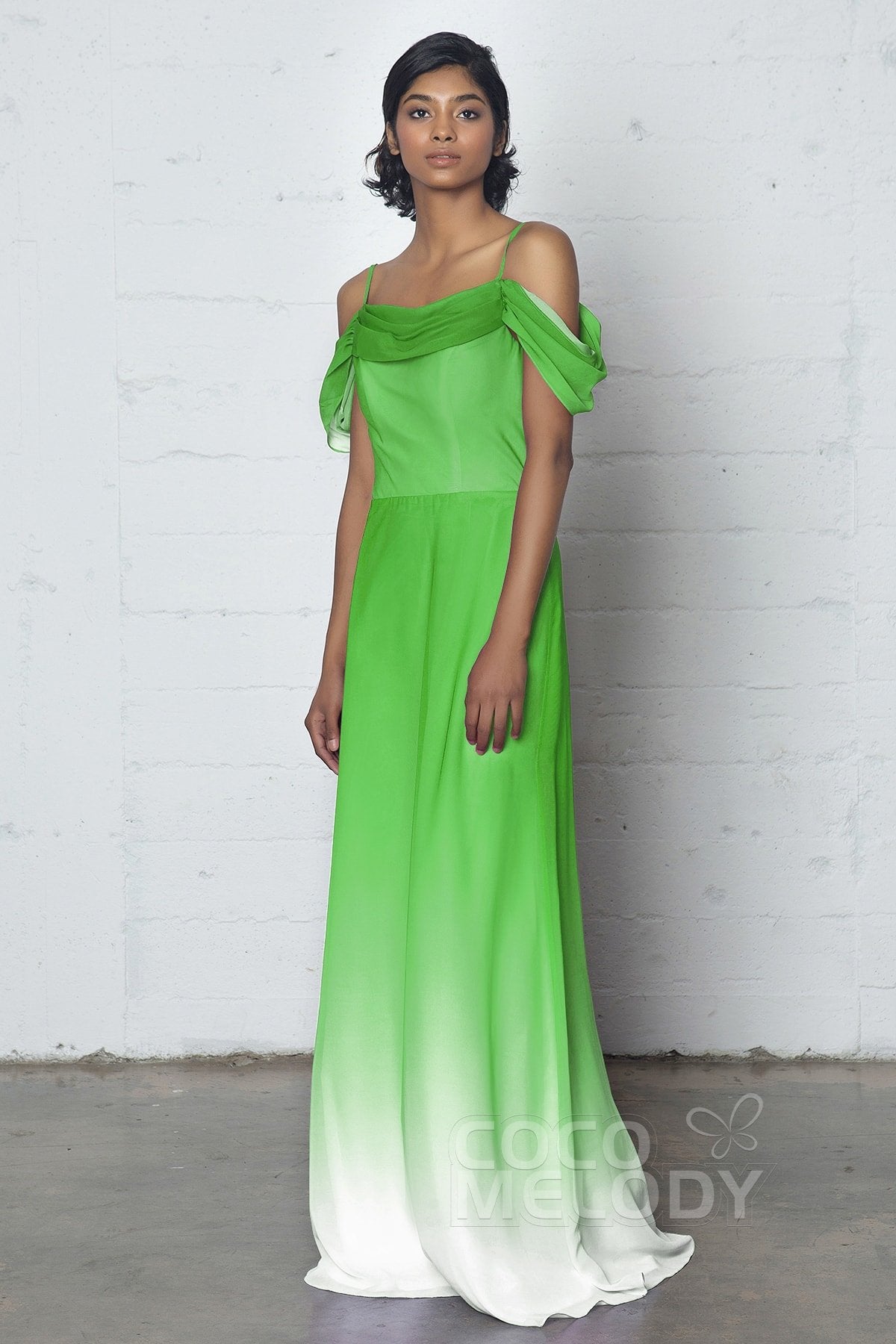 COCOMELODY Sheath-Column Floor Length Chiffon Ombre Dress COZF17012 