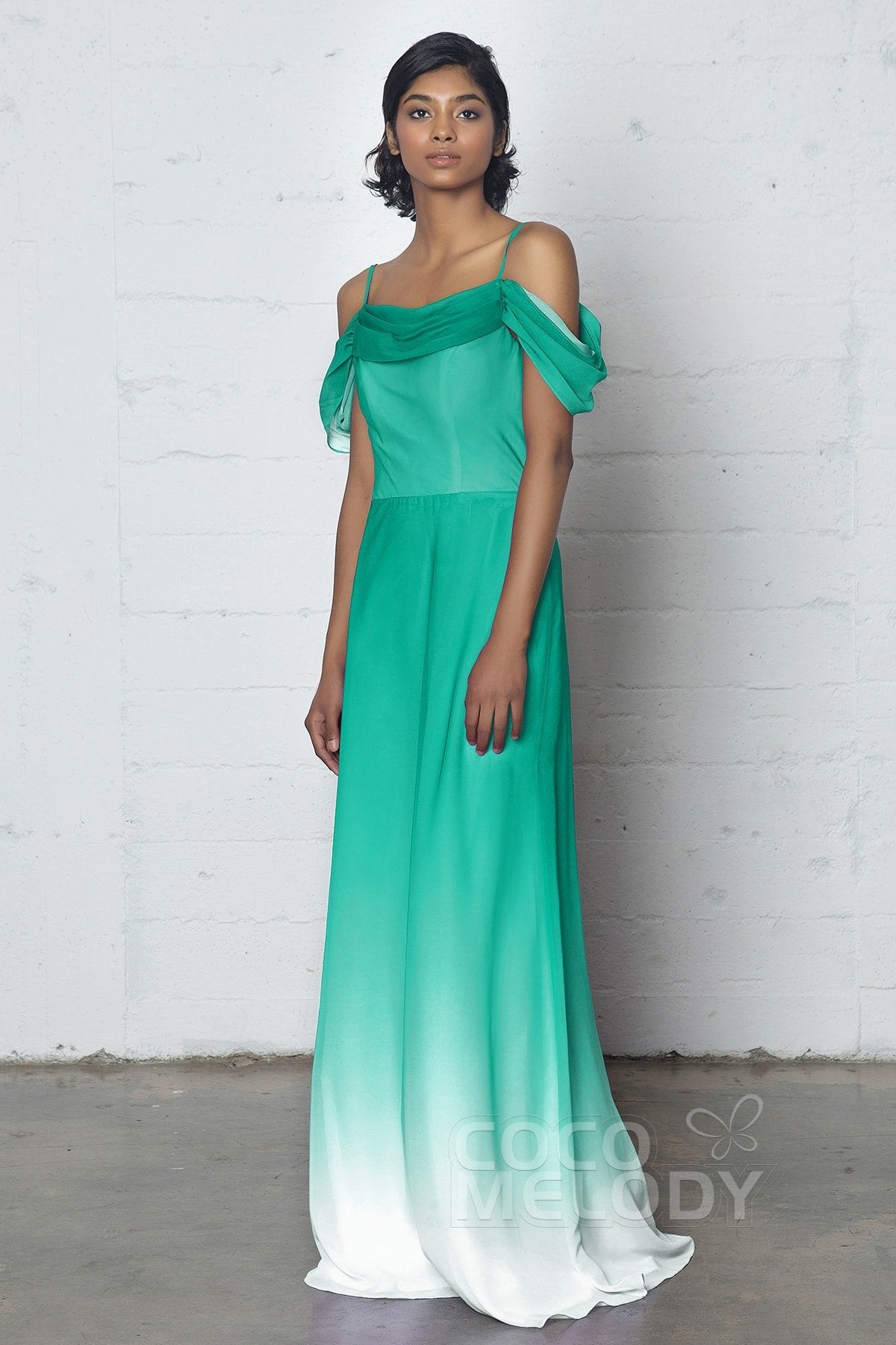 COCOMELODY Sheath-Column Floor Length Chiffon Ombre Dress COZF17012 