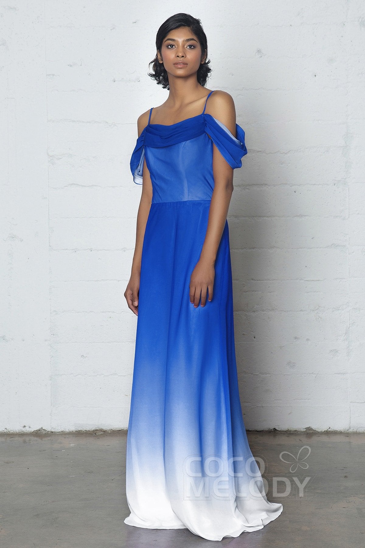 COCOMELODY Sheath-Column Floor Length Chiffon Ombre Dress COZF17012 