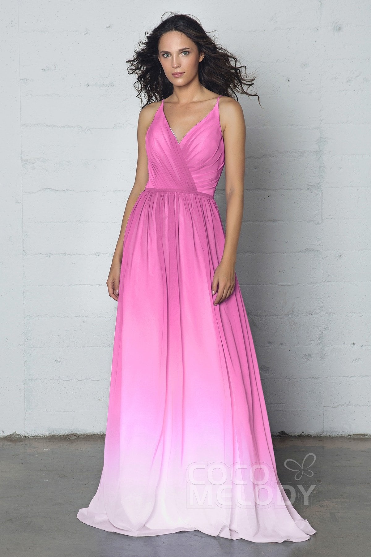 COCOMELODY Sheath-Column Floor Length Chiffon Ombre Dress COZF17013 